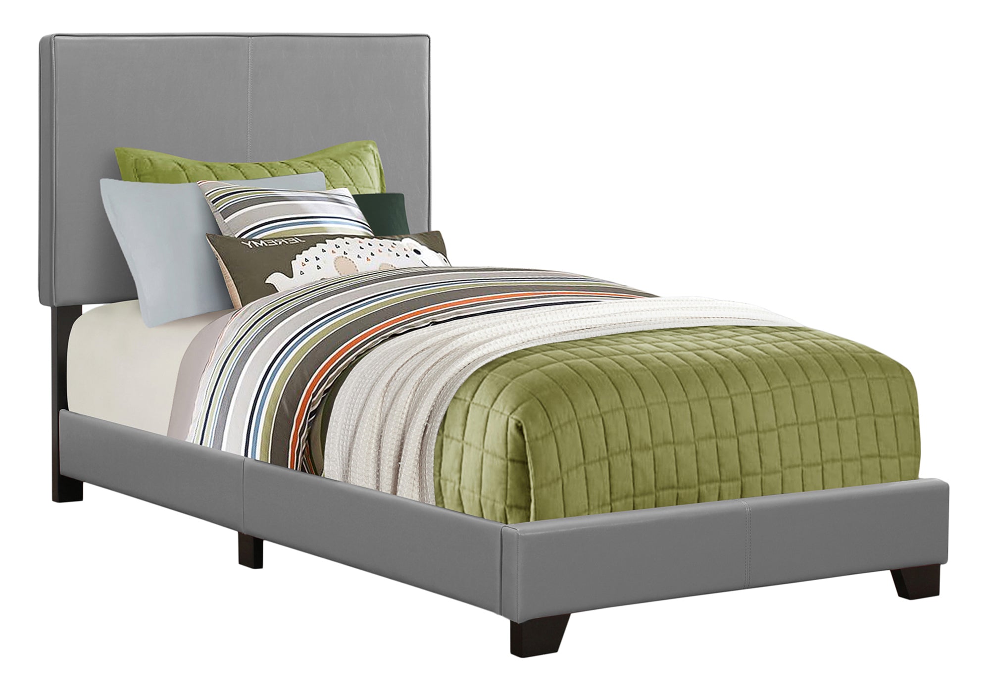 BED - TWIN SIZE / GREY LEATHER-LOOK