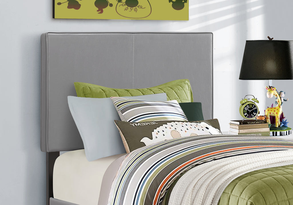 BED - TWIN SIZE / GREY LEATHER-LOOK