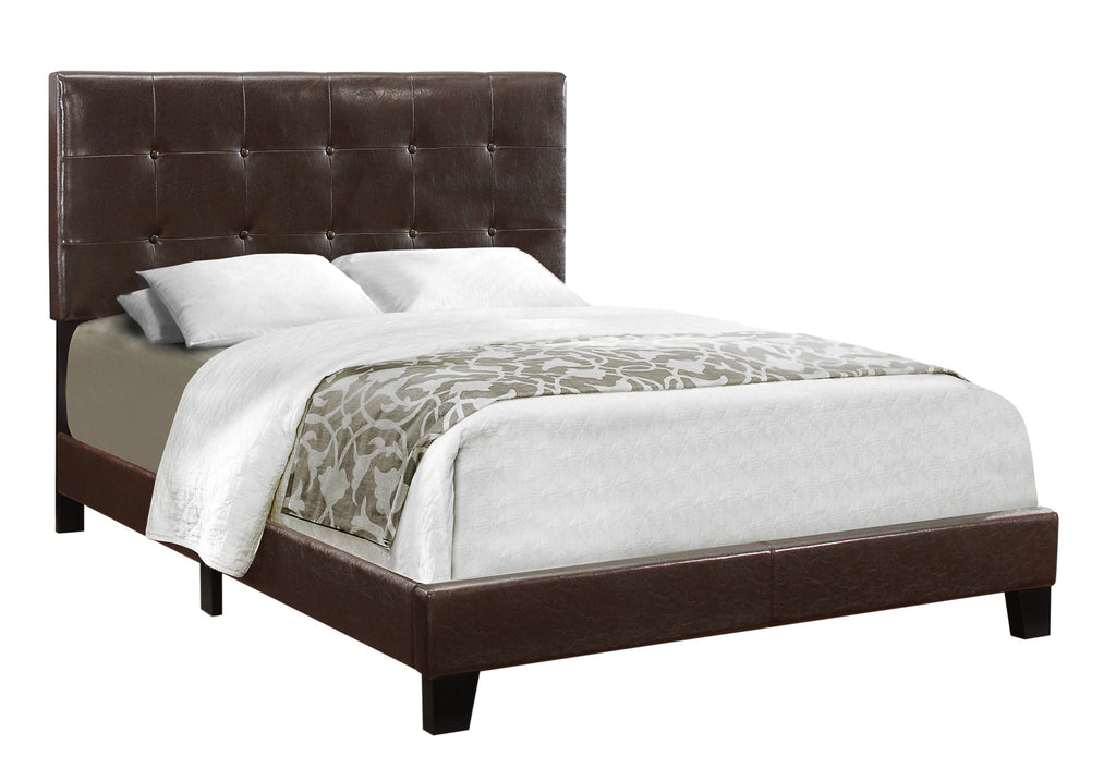 BED - FULL SIZE / DARK BROWN LEATHER-LOOK