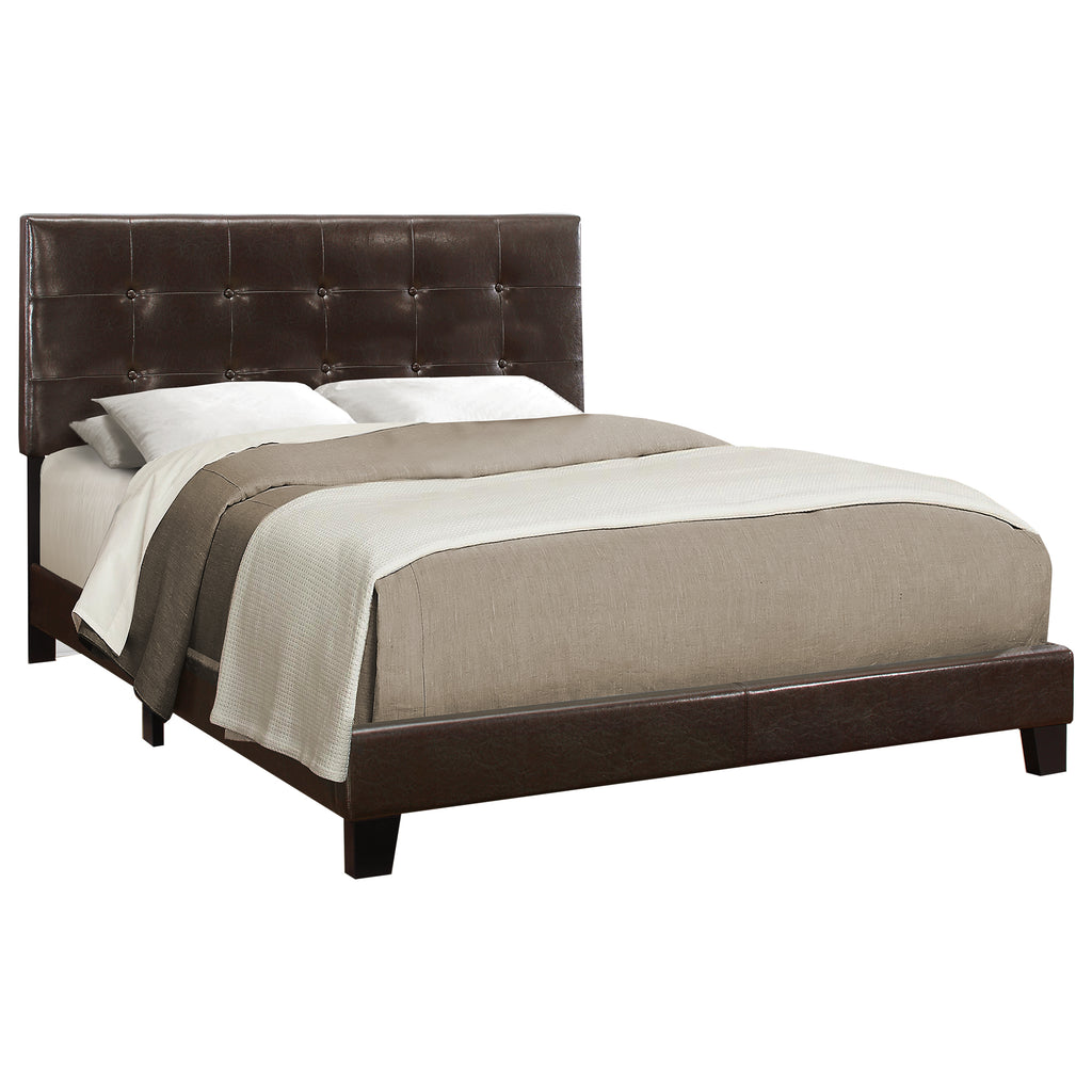 BED - QUEEN SIZE / DARK BROWN LEATHER-LOOK