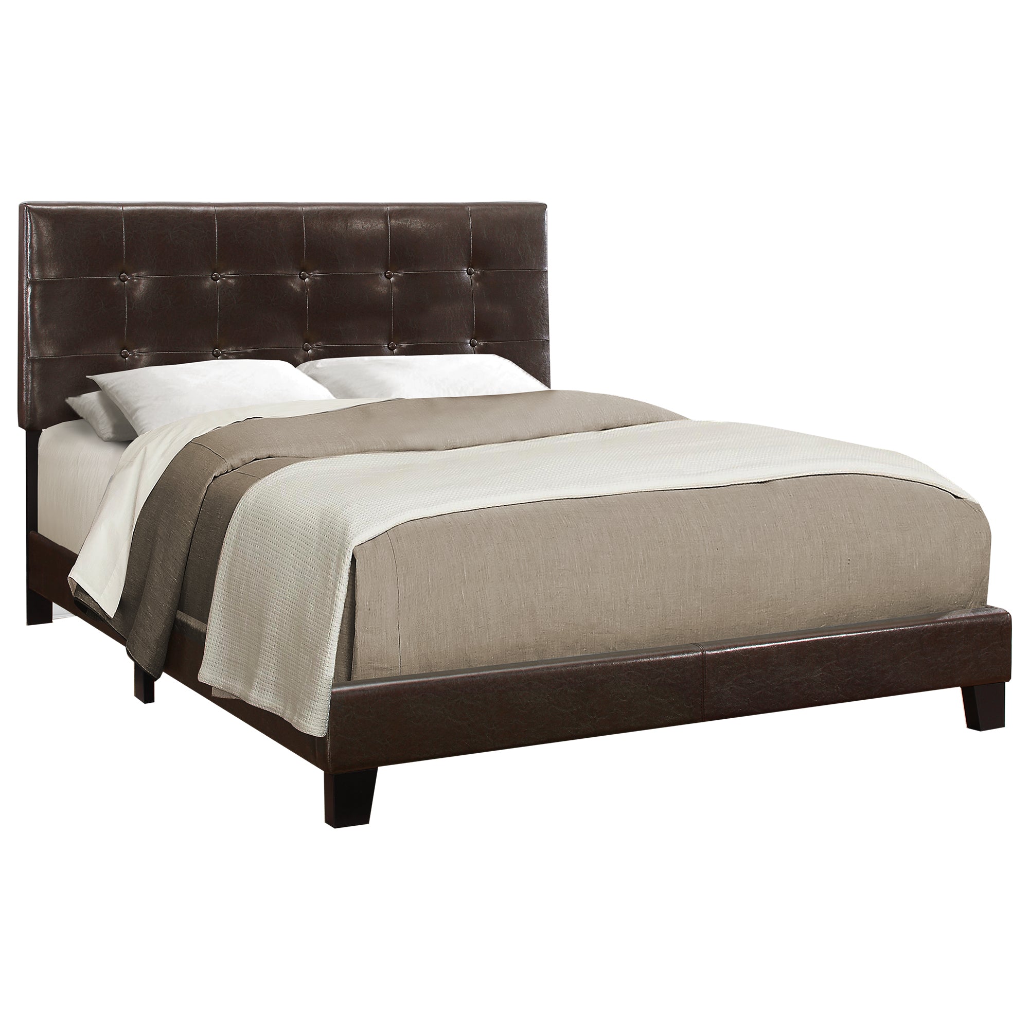 BED - QUEEN SIZE / DARK BROWN LEATHER-LOOK
