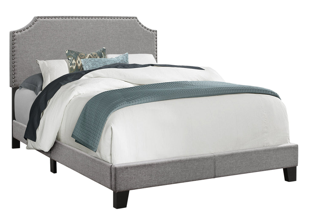 BED - FULL SIZE / GREY LINEN WITH CHROME TRIM