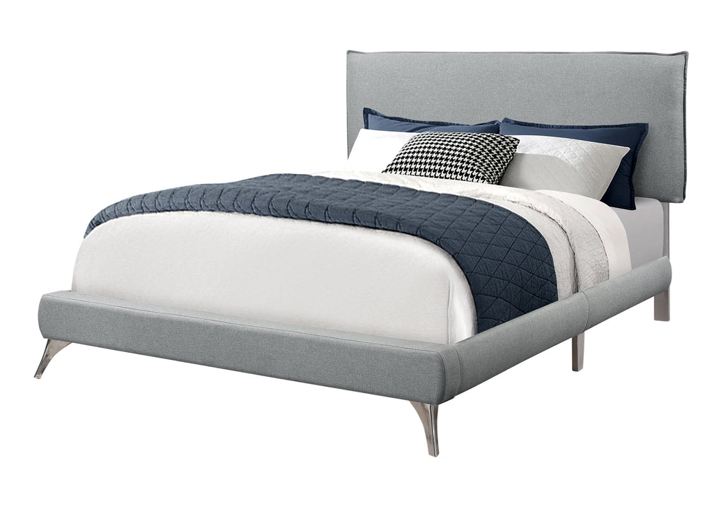 BED - QUEEN SIZE / GREY LINEN WITH CHROME LEGS