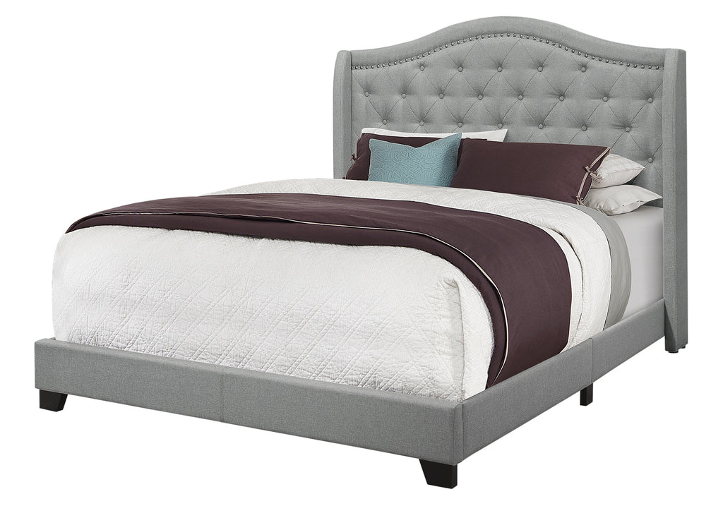 BED - QUEEN SIZE / GREY LINEN WITH CHROME TRIM