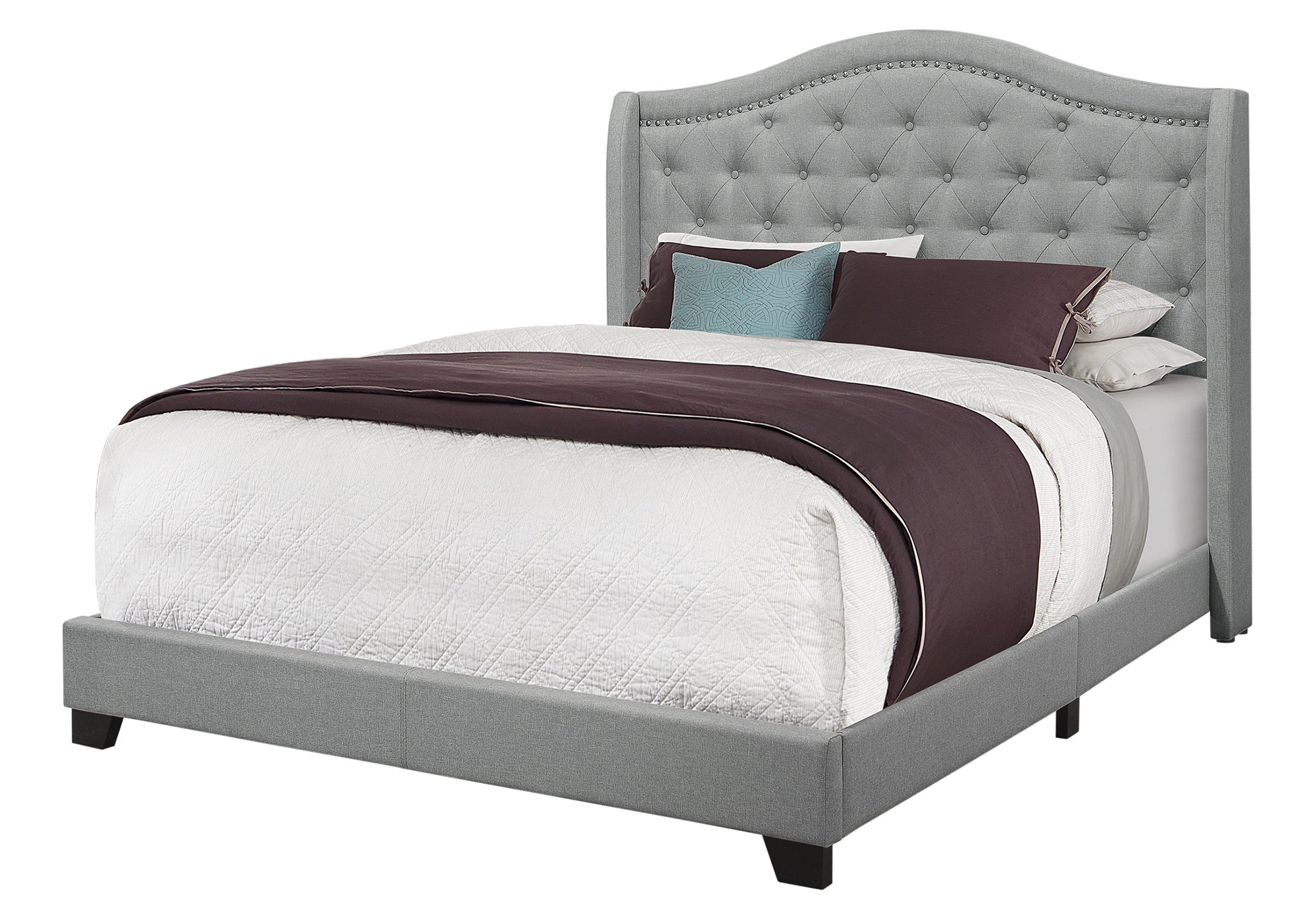 BED - QUEEN SIZE / GREY LINEN WITH CHROME TRIM