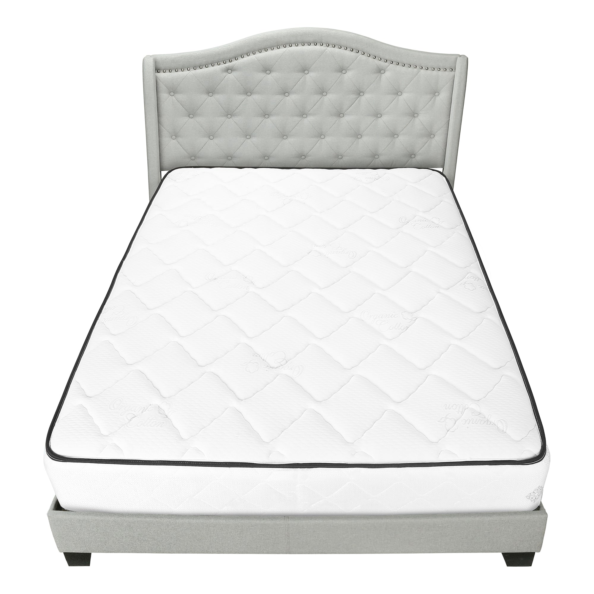 BED - QUEEN SIZE / LIGHT GREY VELVET WITH CHROME TRIM