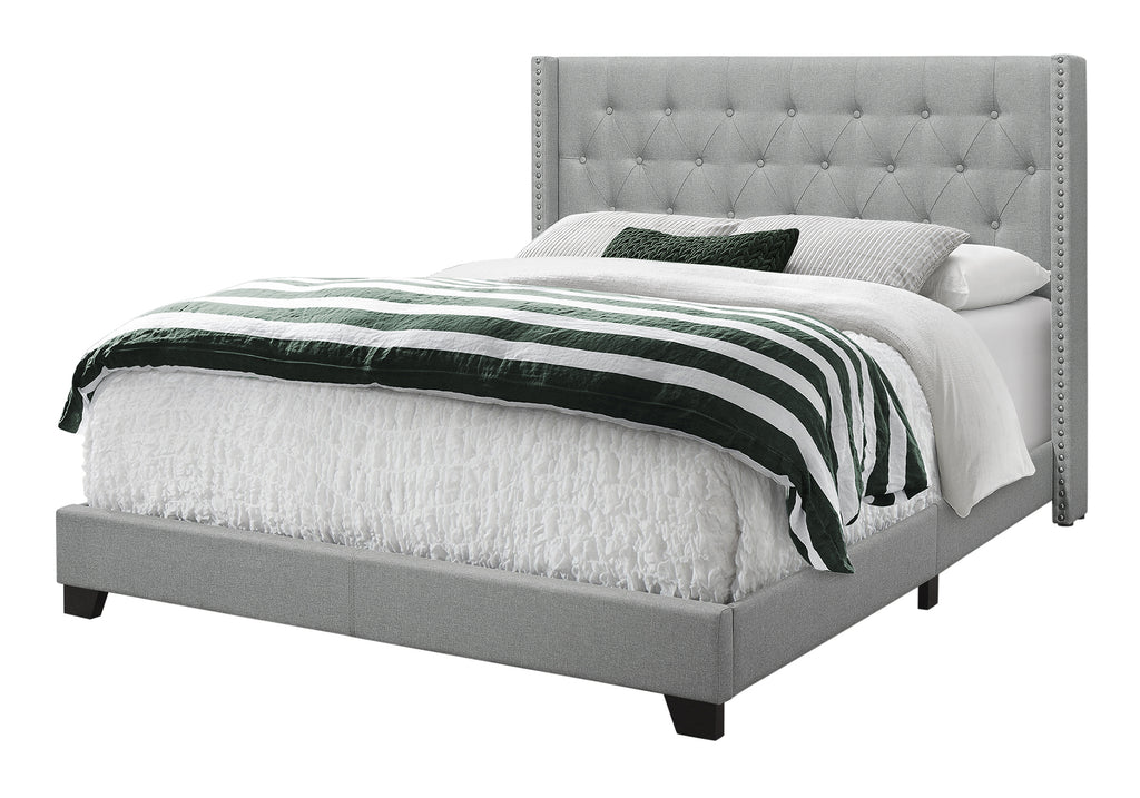 BED - QUEEN SIZE / GREY LINEN WITH CHROME TRIM