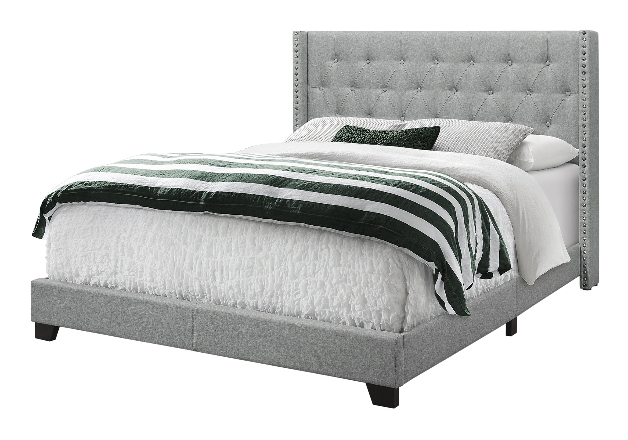 BED - QUEEN SIZE / GREY LINEN WITH CHROME TRIM