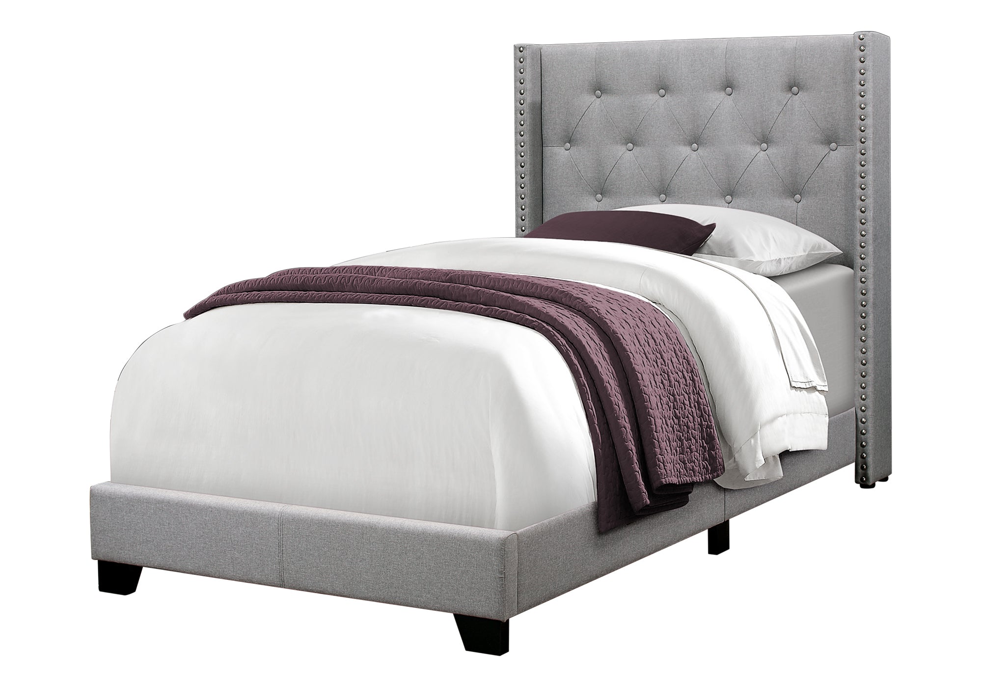 BED - TWIN SIZE / GREY LINEN WITH CHROME TRIM