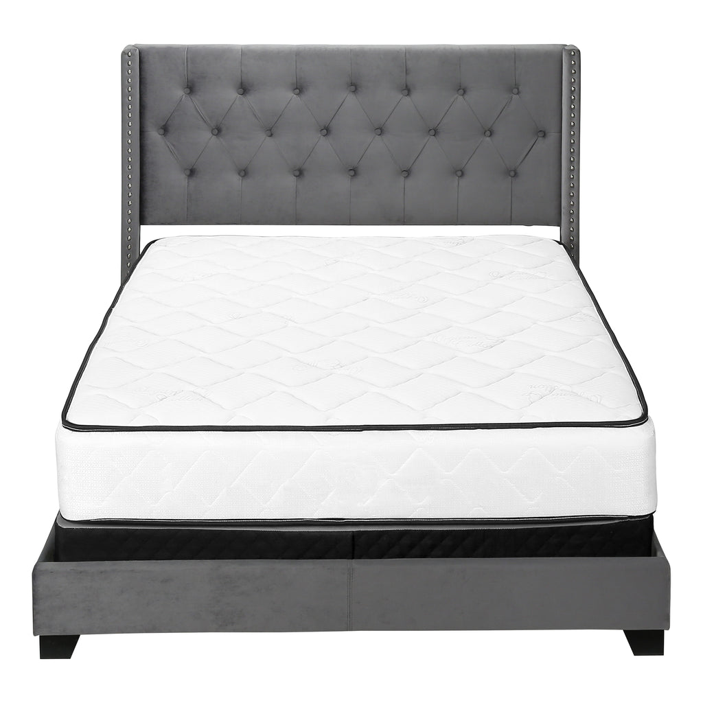 BED - QUEEN SIZE / DARK GREY VELVET WITH CHROME TRIM