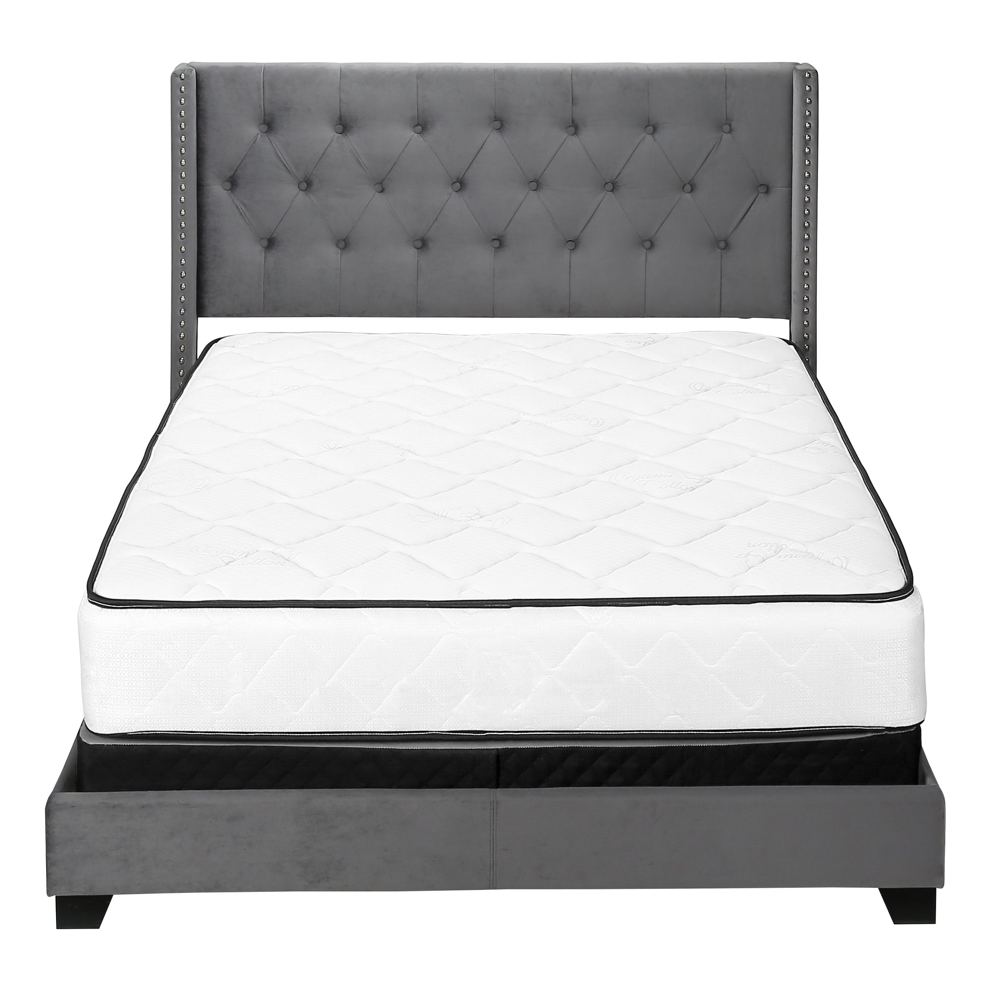 BED - QUEEN SIZE / DARK GREY VELVET WITH CHROME TRIM