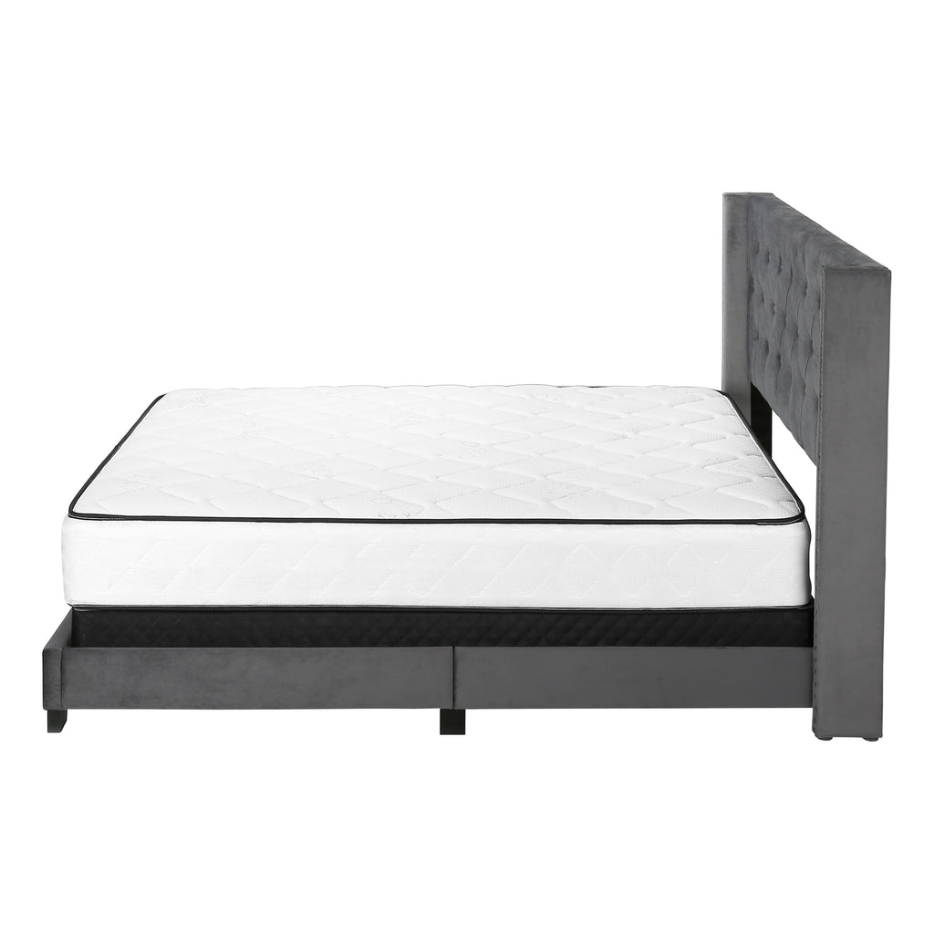 BED - QUEEN SIZE / DARK GREY VELVET WITH CHROME TRIM