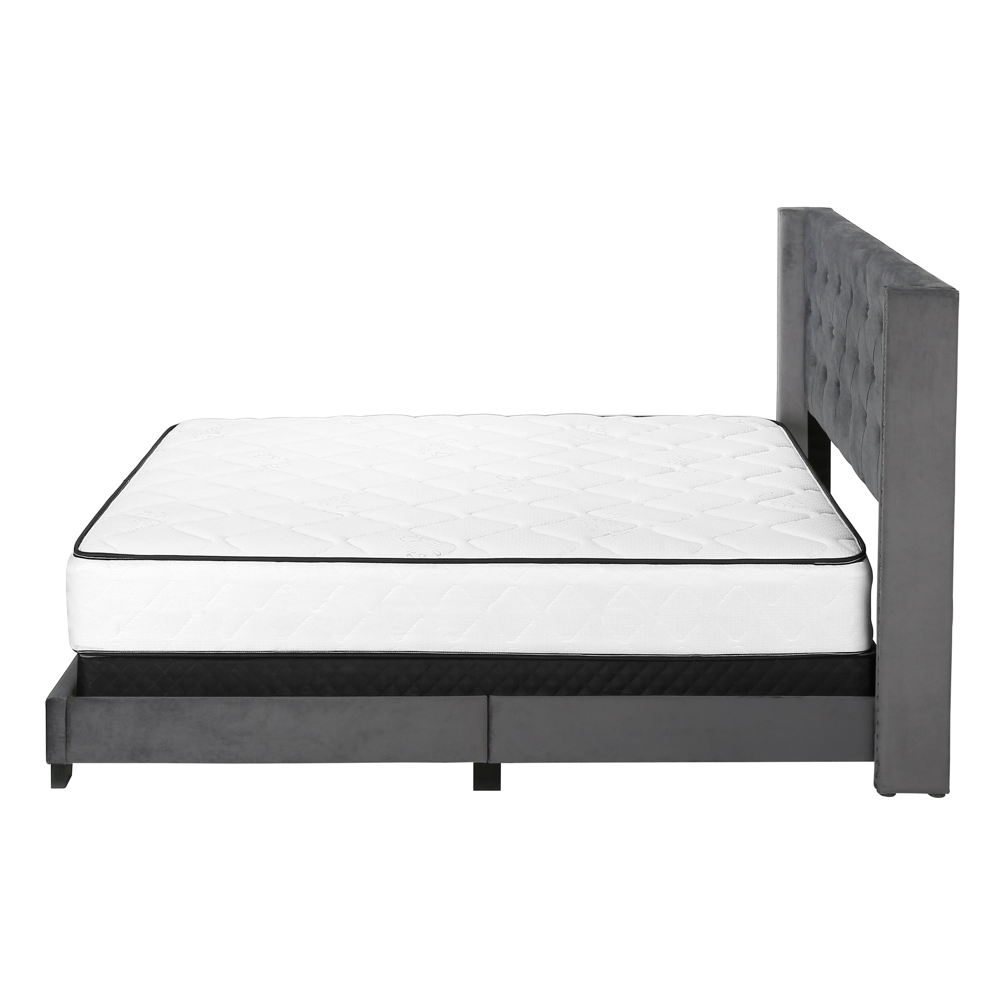 BED - QUEEN SIZE / DARK GREY VELVET WITH CHROME TRIM