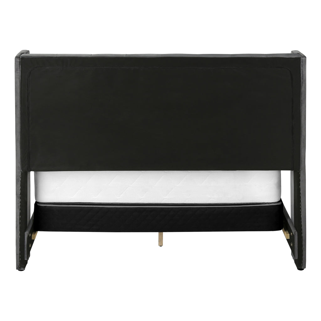 BED - QUEEN SIZE / DARK GREY VELVET WITH CHROME TRIM