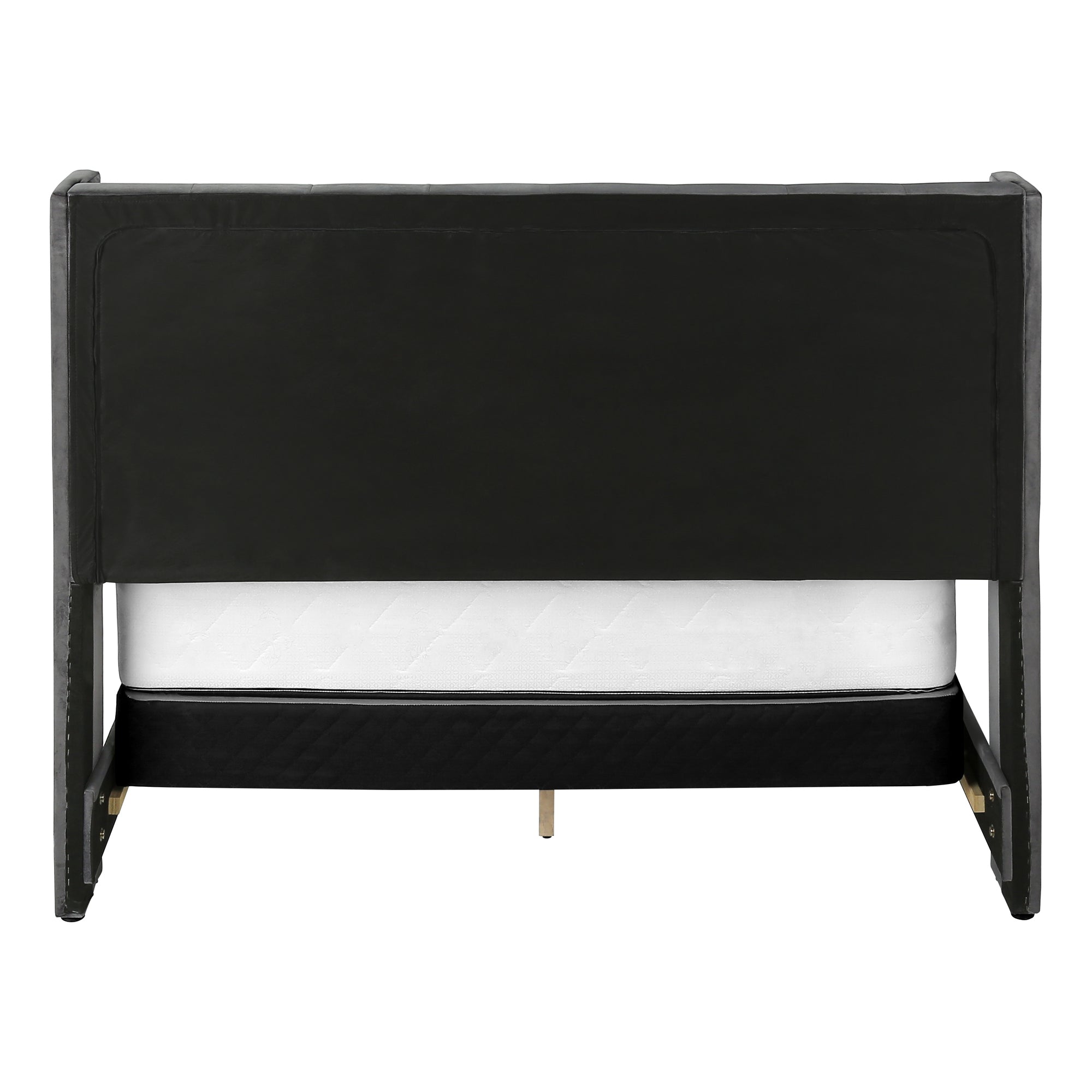 BED - QUEEN SIZE / DARK GREY VELVET WITH CHROME TRIM