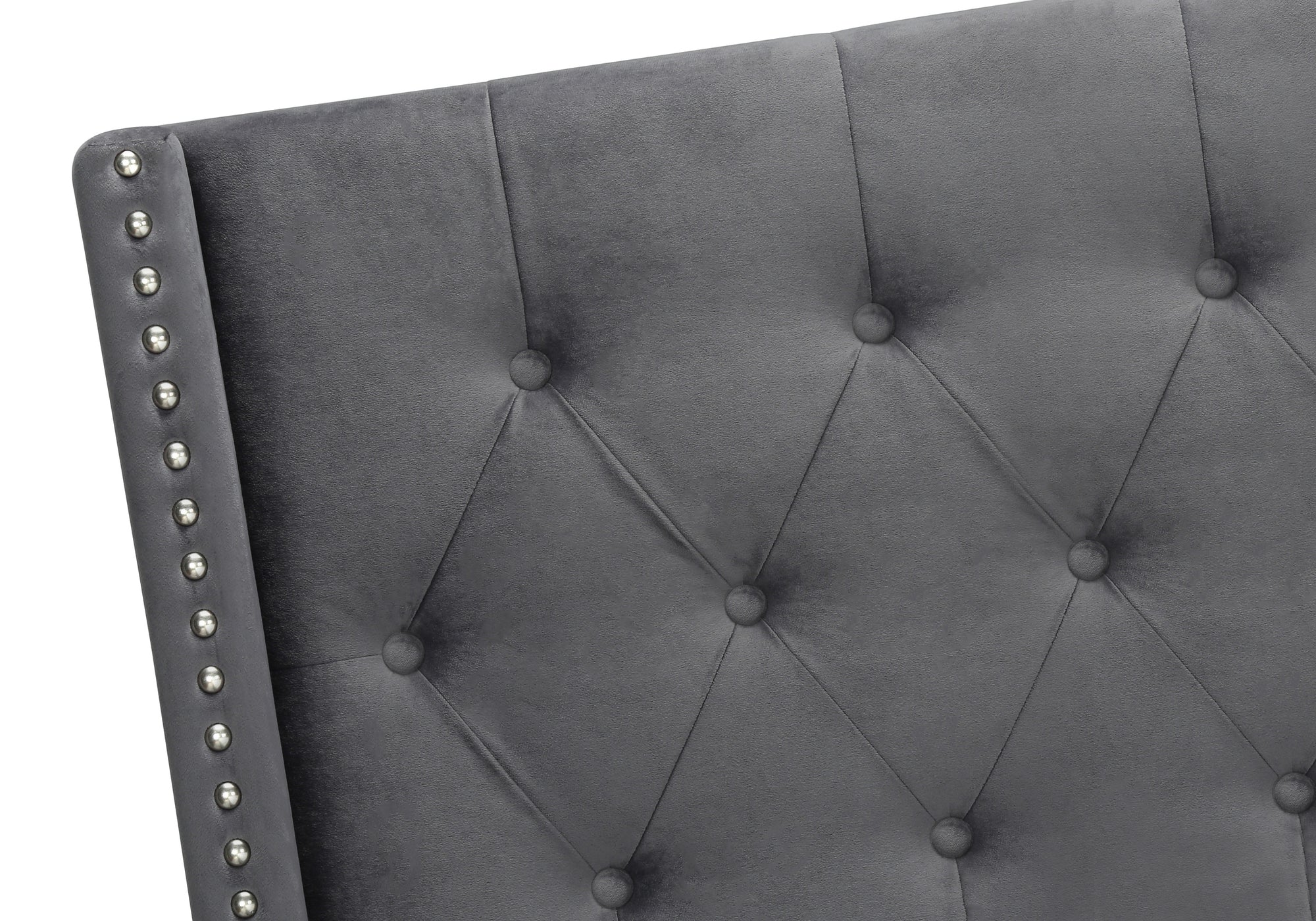 BED - QUEEN SIZE / DARK GREY VELVET WITH CHROME TRIM