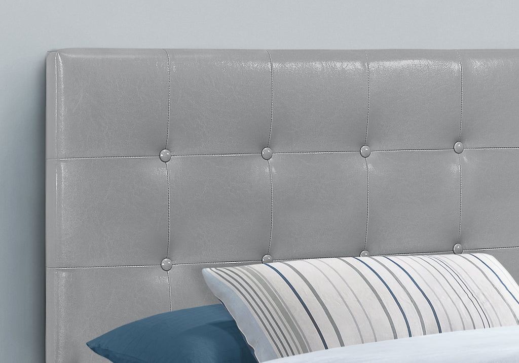 BED - TWIN SIZE / GREY LEATHER-LOOK HEADBOARD ONLY