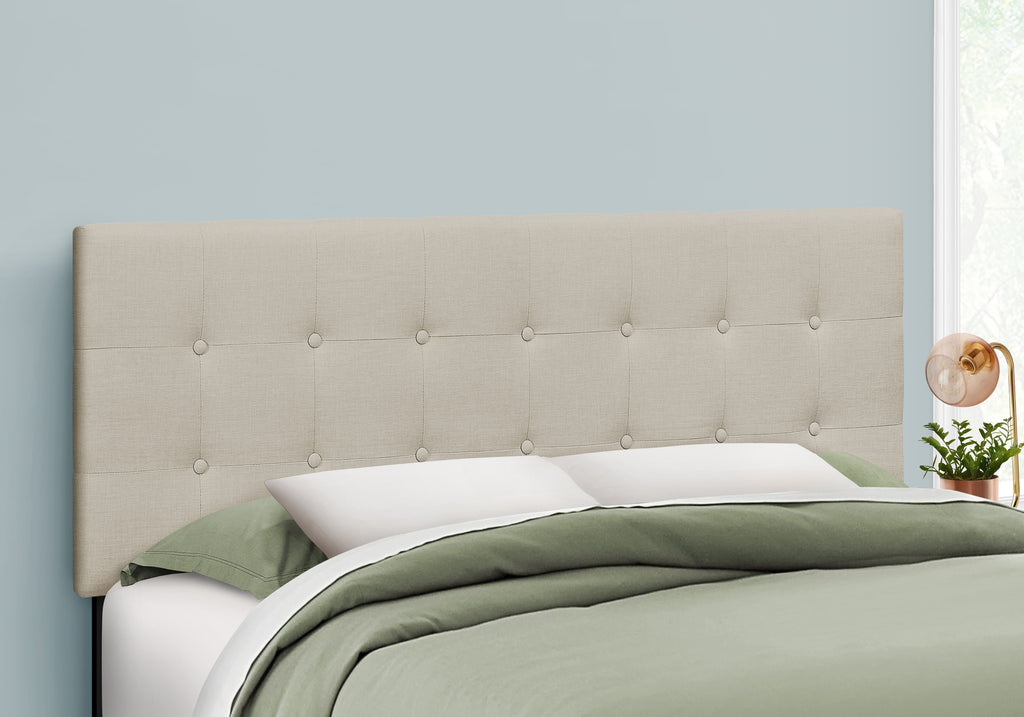 BED - QUEEN SIZE / BEIGE LINEN HEADBOARD ONLY