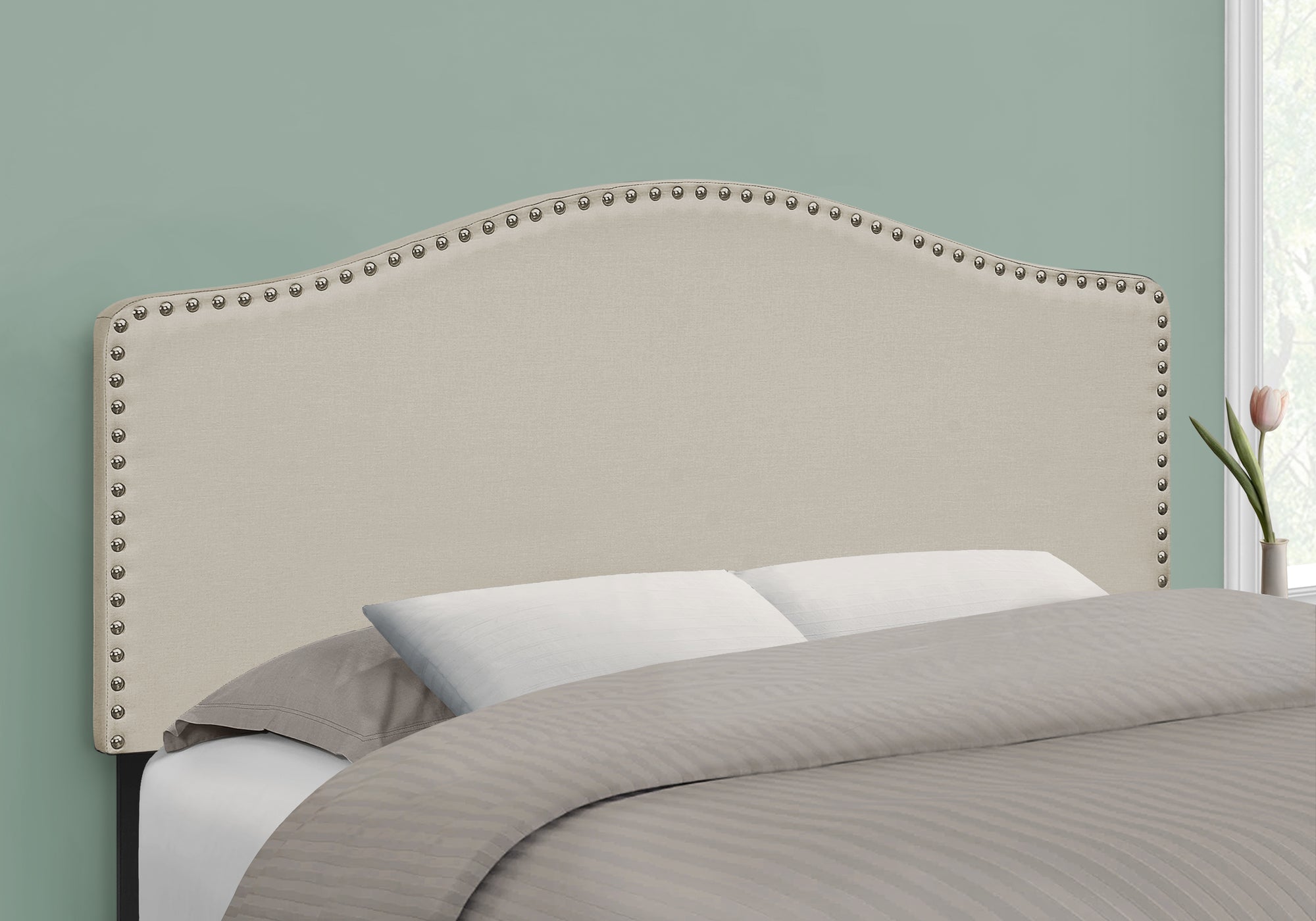 BED - FULL SIZE / BEIGE LINEN HEADBOARD ONLY