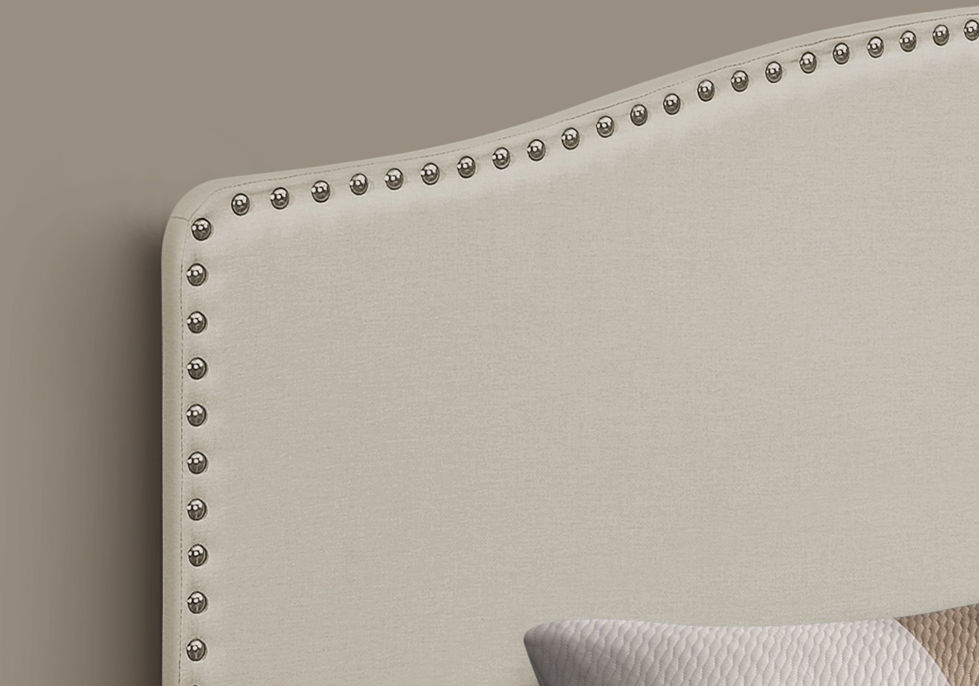 BED - QUEEN SIZE / BEIGE LINEN HEADBOARD ONLY