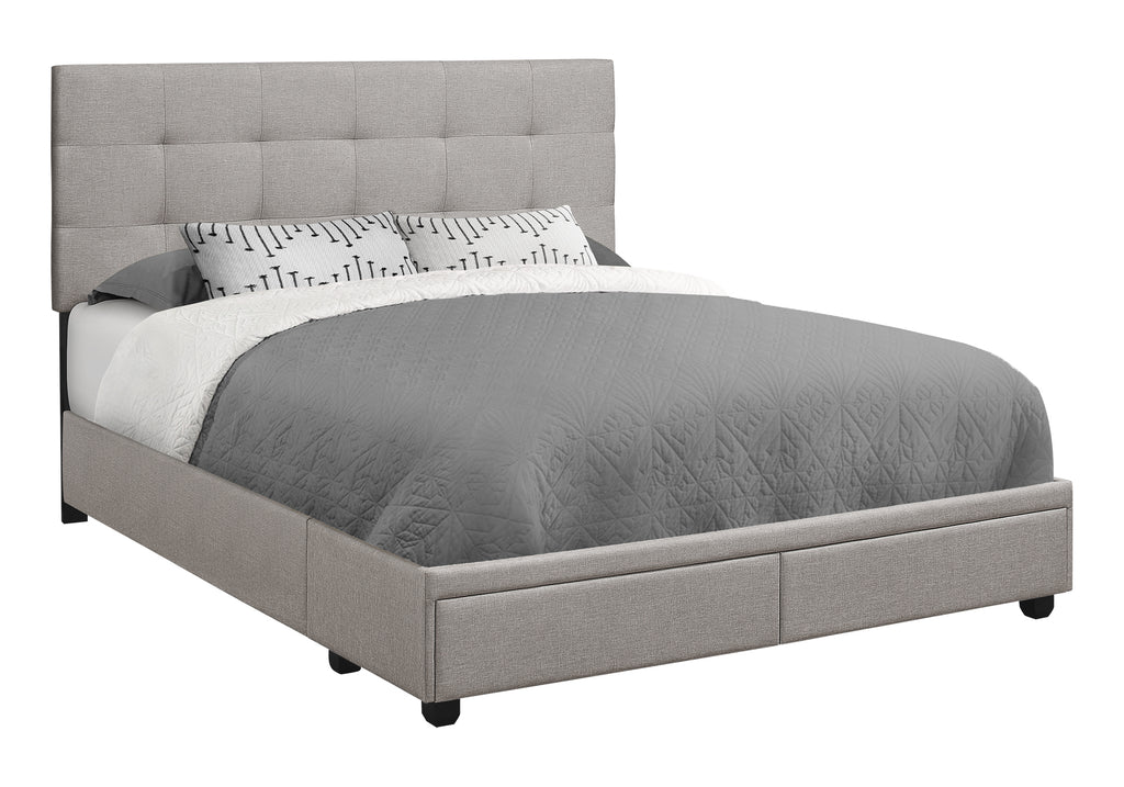BED - QUEEN SIZE / GREY LINEN WITH 2 STORAGE DRAWERS