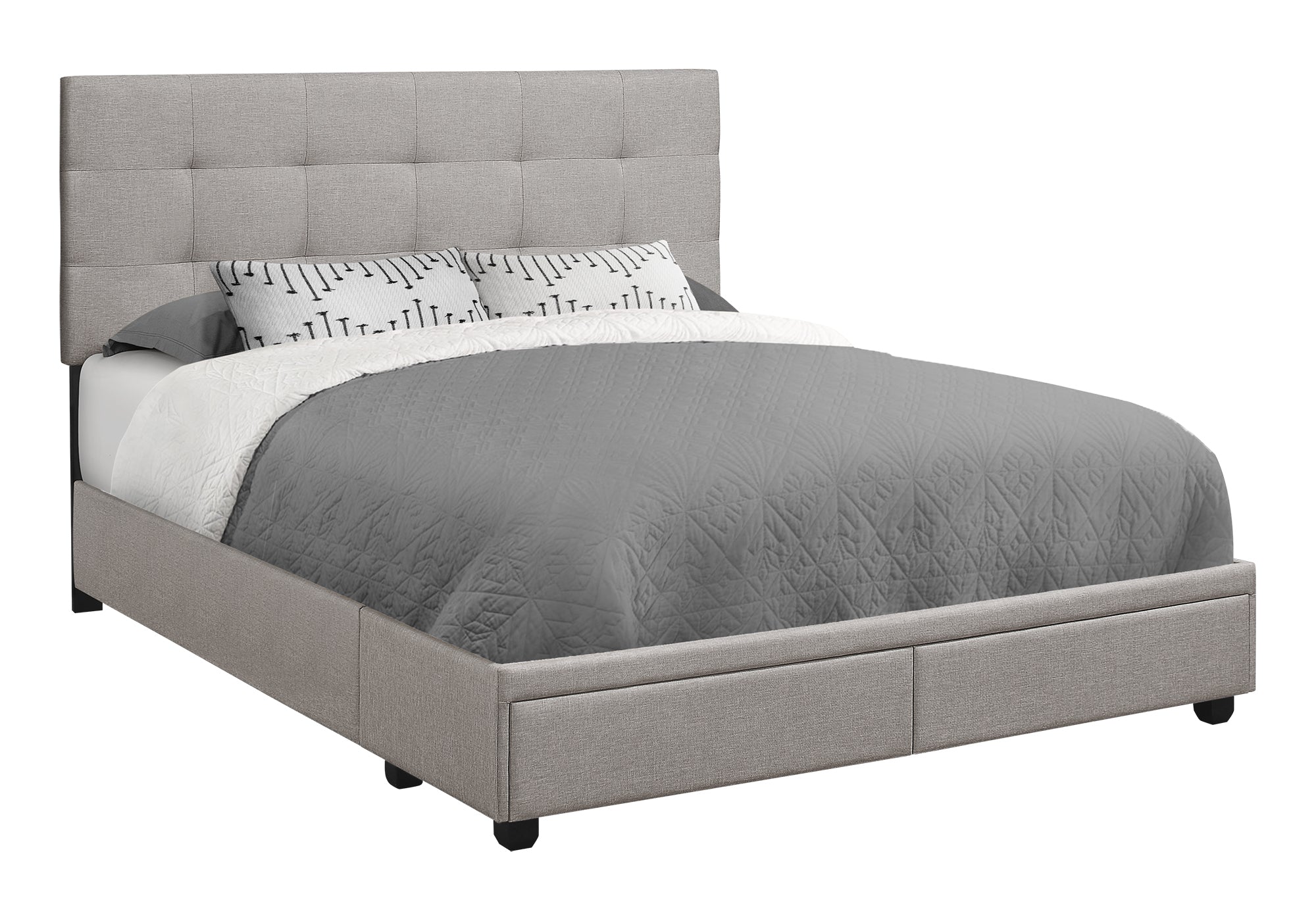 BED - QUEEN SIZE / GREY LINEN WITH 2 STORAGE DRAWERS