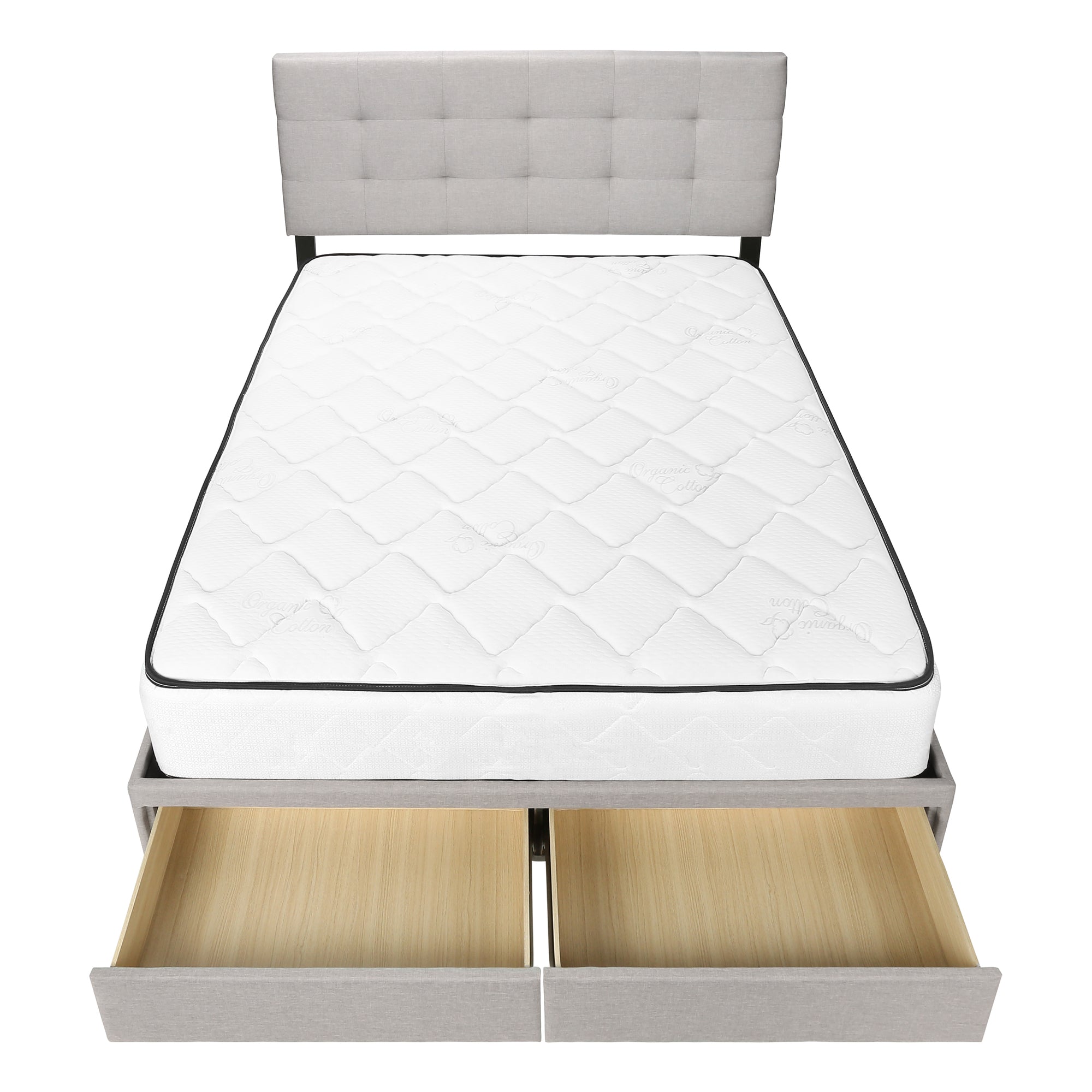 BED - QUEEN SIZE / GREY LINEN WITH 2 STORAGE DRAWERS