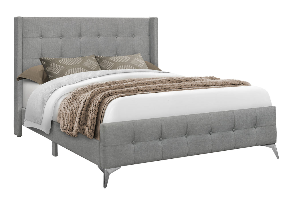 BED - QUEEN SIZE / GREY LINEN WITH CHROME METAL LEGS