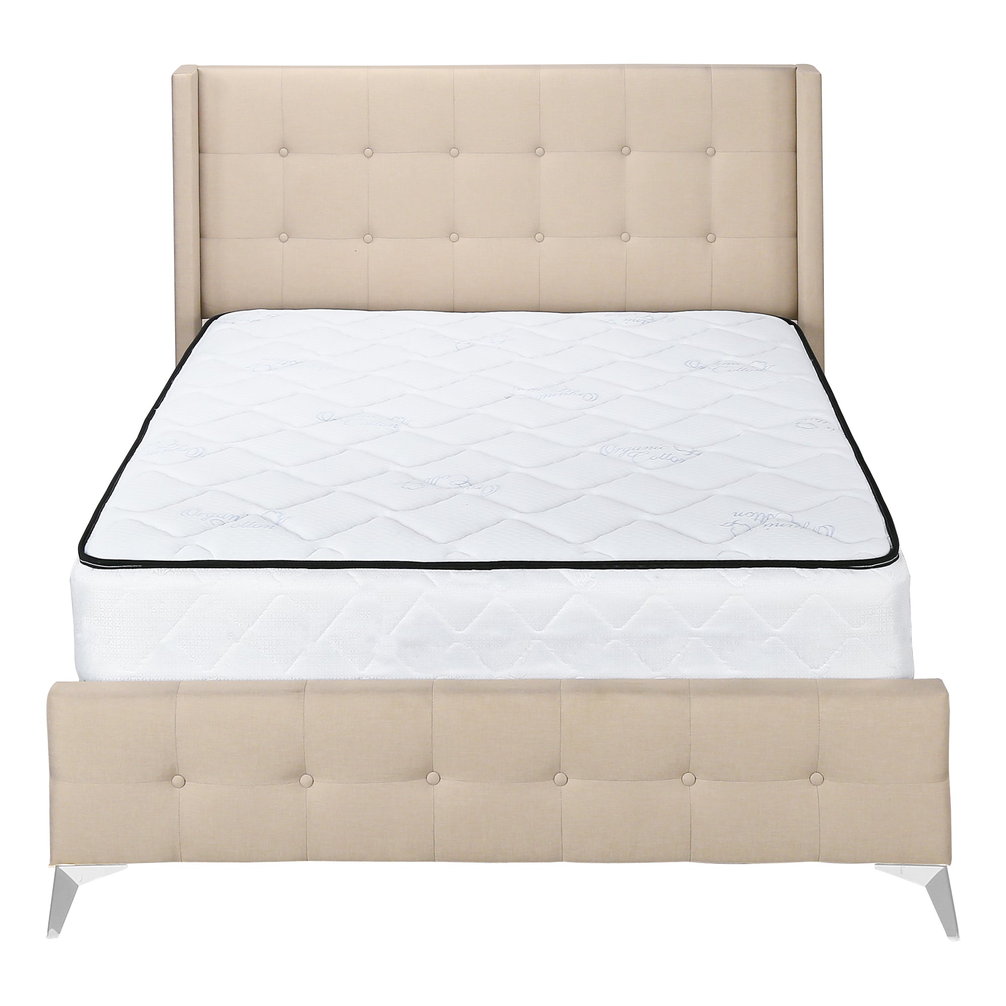 BED - QUEEN SIZE / BEIGE LINEN WITH CHROME METAL LEGS