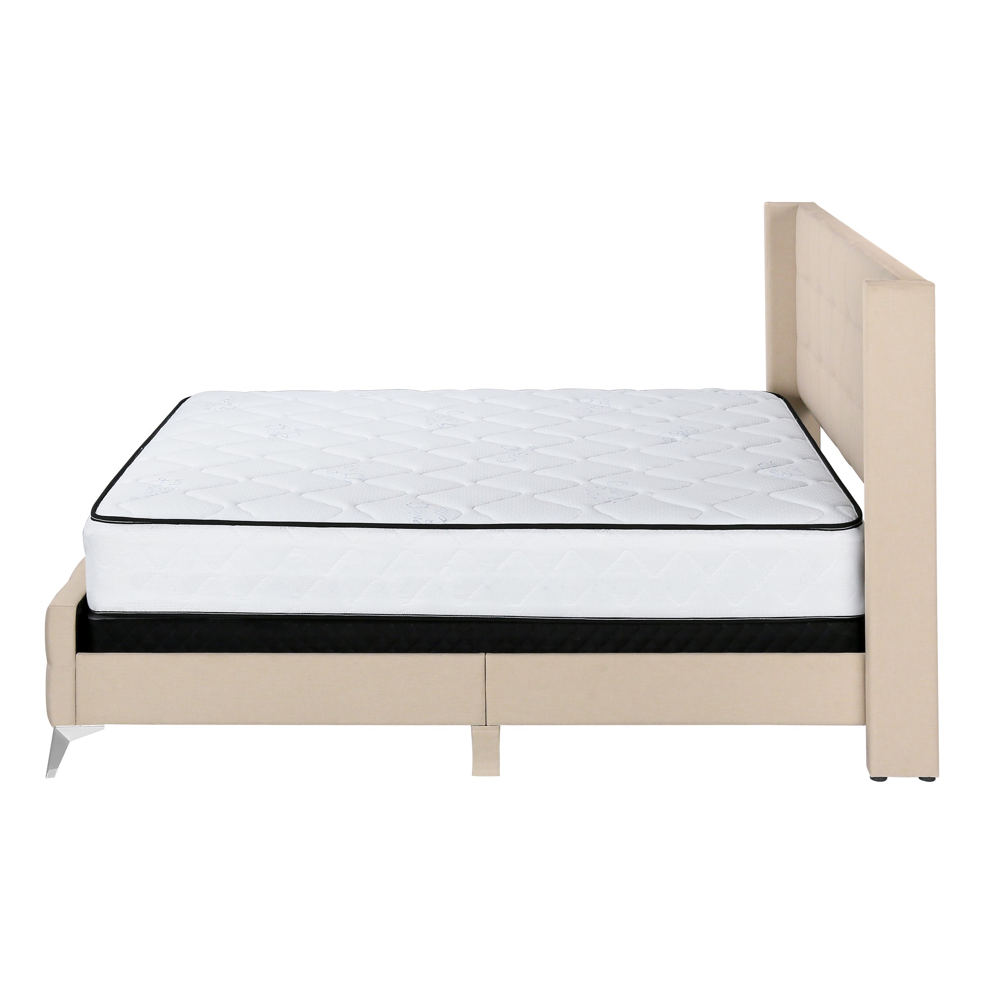 BED - QUEEN SIZE / BEIGE LINEN WITH CHROME METAL LEGS