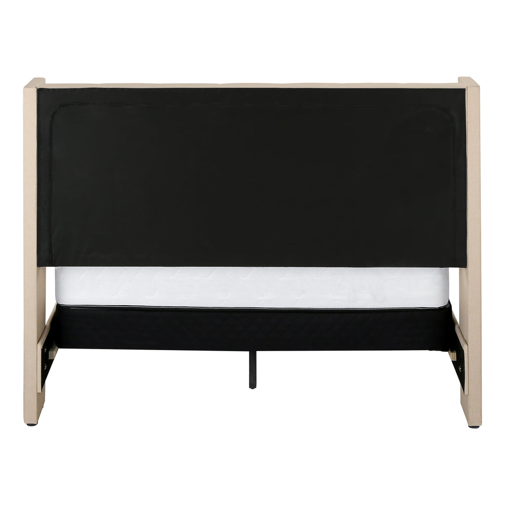 BED - QUEEN SIZE / BEIGE LINEN WITH CHROME METAL LEGS