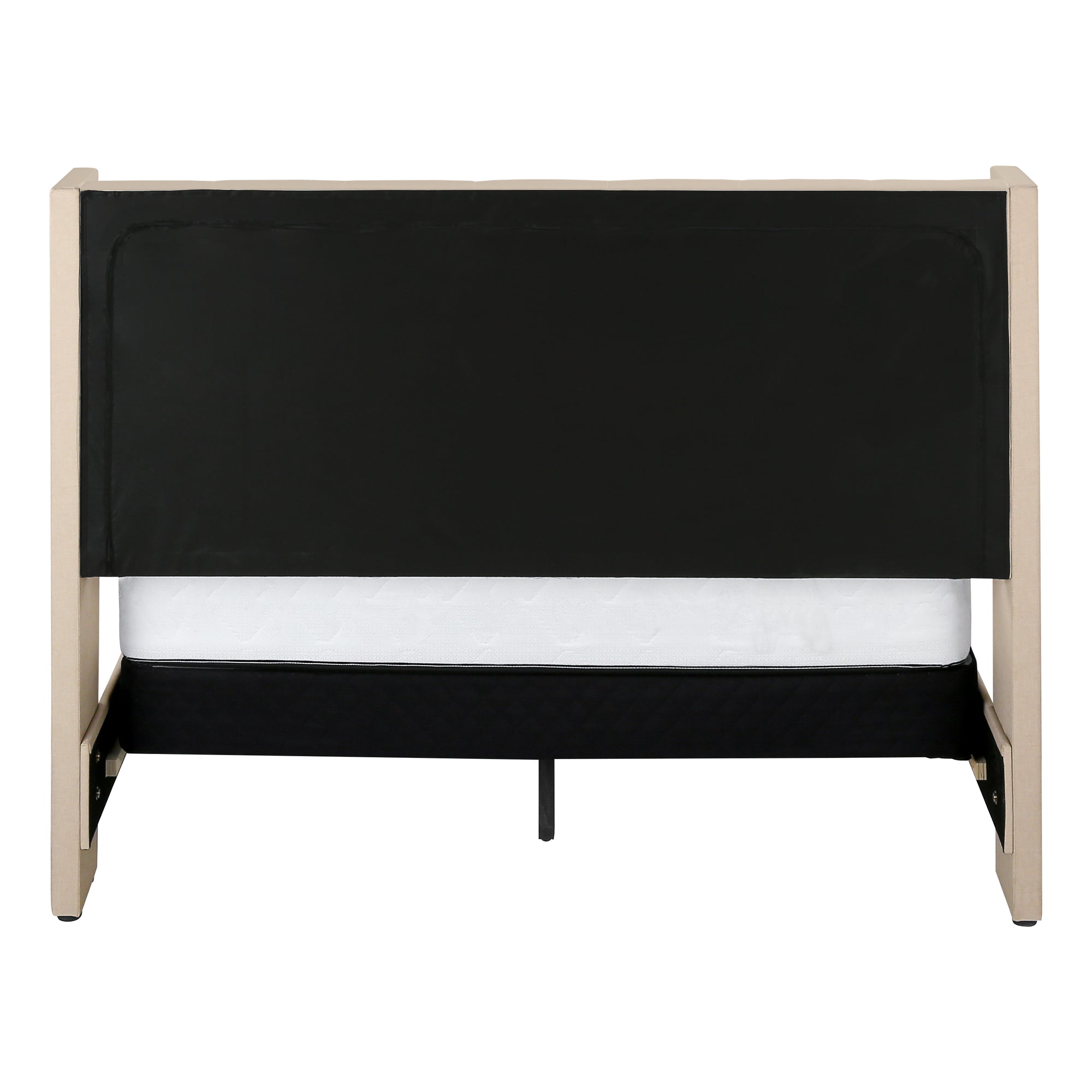 BED - QUEEN SIZE / BEIGE LINEN WITH CHROME METAL LEGS