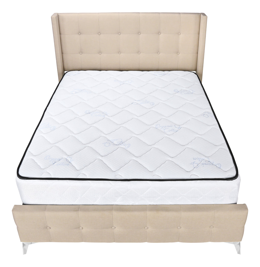 BED - QUEEN SIZE / BEIGE LINEN WITH CHROME METAL LEGS