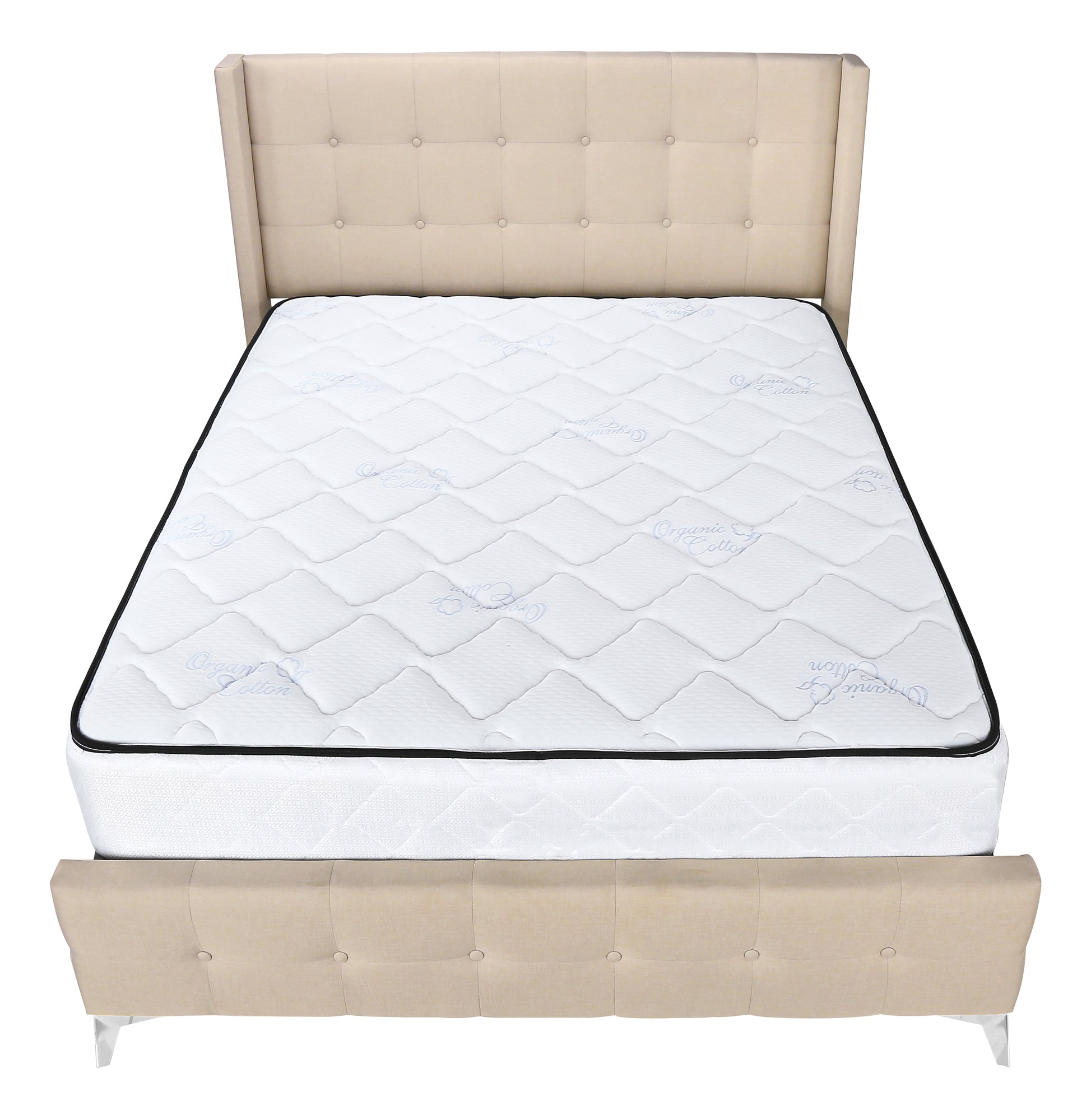 BED - QUEEN SIZE / BEIGE LINEN WITH CHROME METAL LEGS