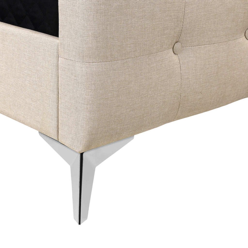 BED - QUEEN SIZE / BEIGE LINEN WITH CHROME METAL LEGS