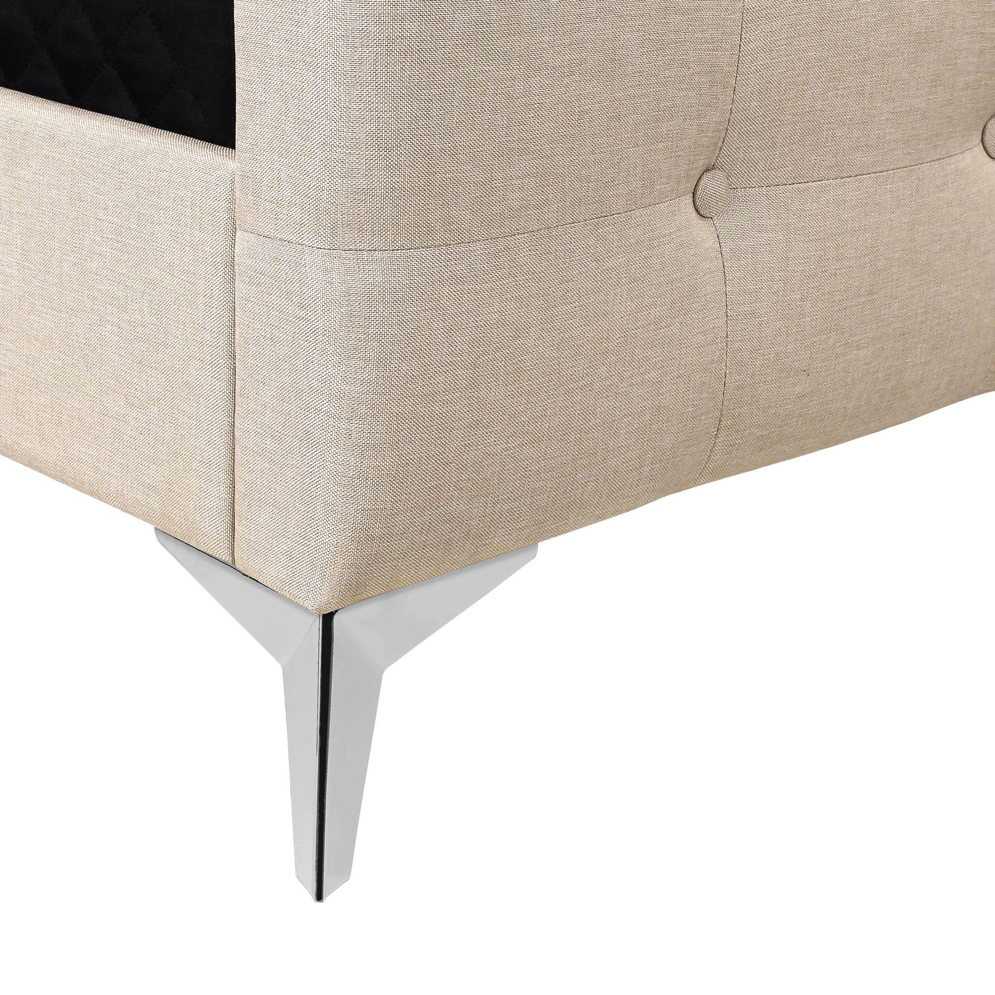 BED - QUEEN SIZE / BEIGE LINEN WITH CHROME METAL LEGS