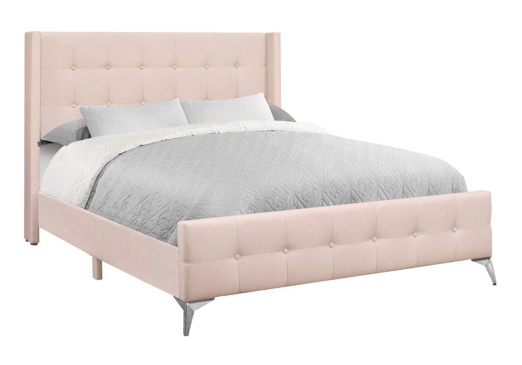 BED - QUEEN SIZE / PINK VELVET WITH CHROME METAL LEGS