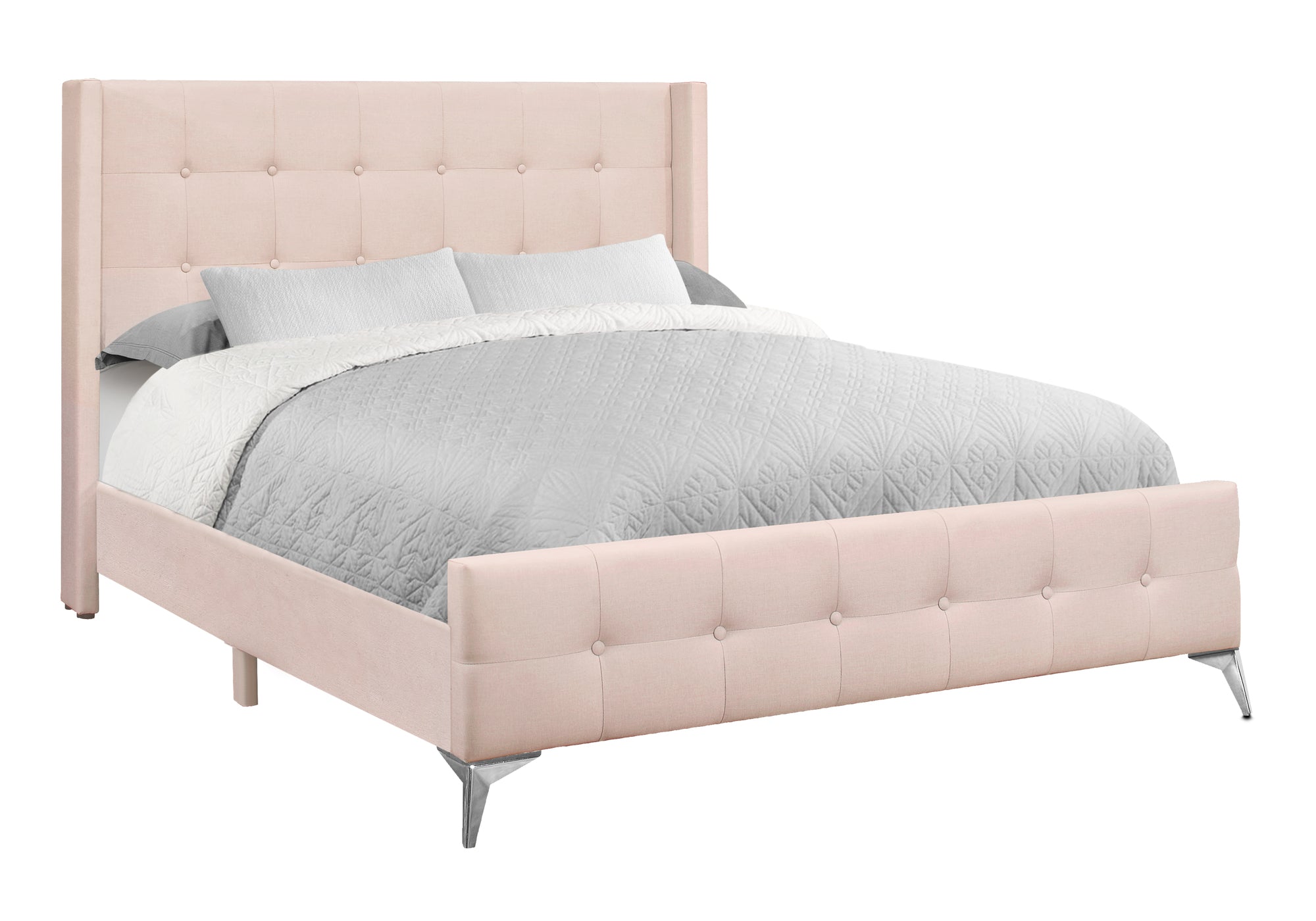 BED - QUEEN SIZE / PINK VELVET WITH CHROME METAL LEGS