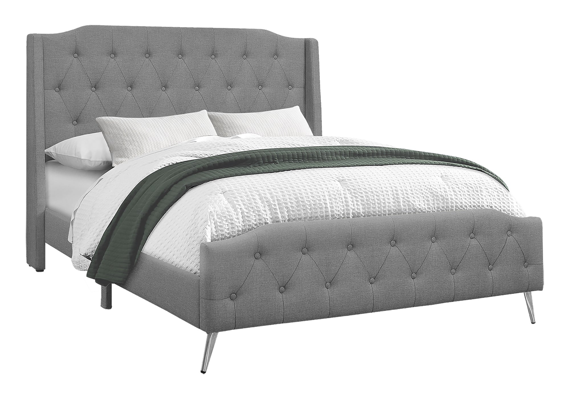 BED - QUEEN SIZE / GREY LINEN WITH CHROME METAL LEGS