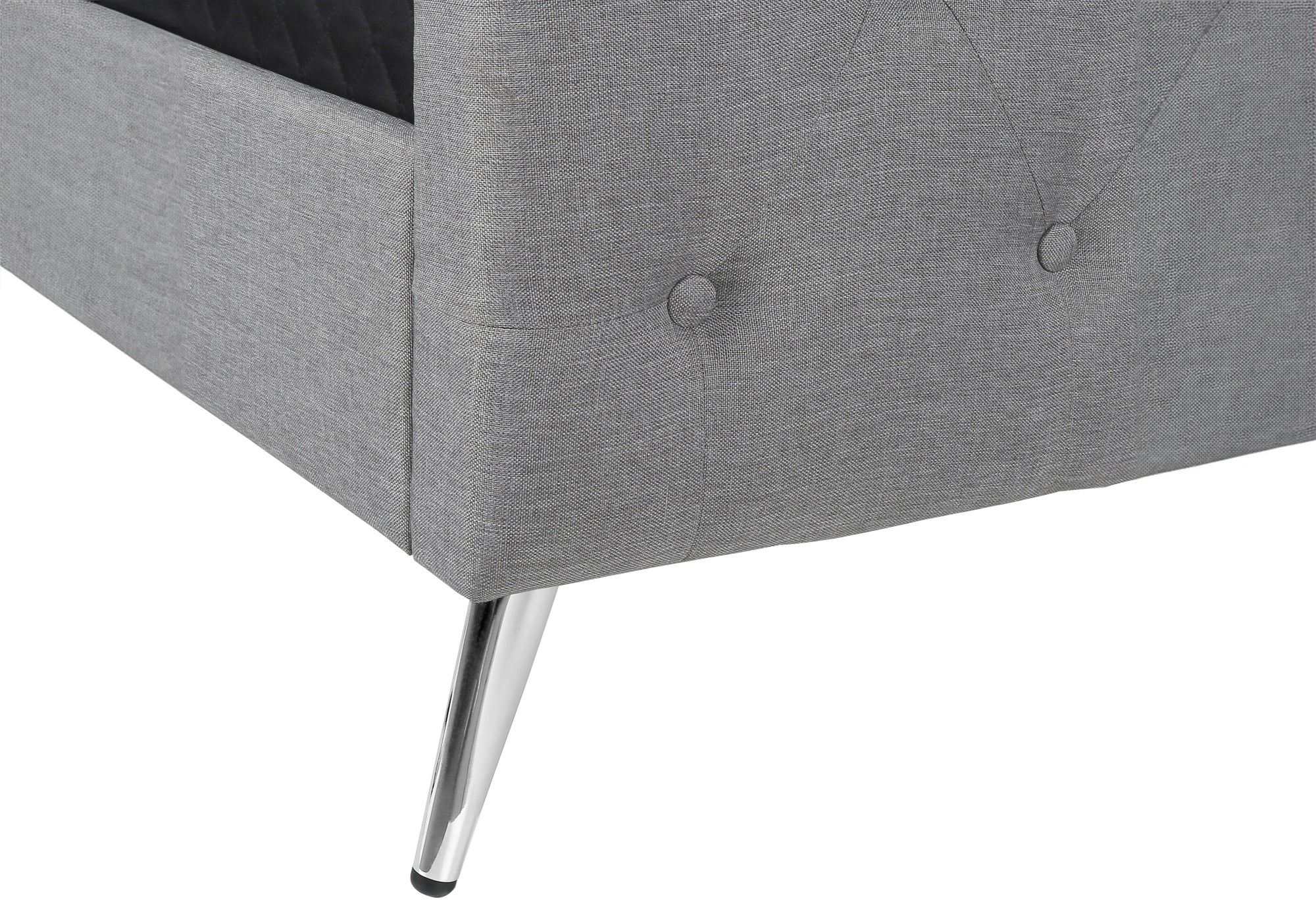 BED - QUEEN SIZE / GREY LINEN WITH CHROME METAL LEGS