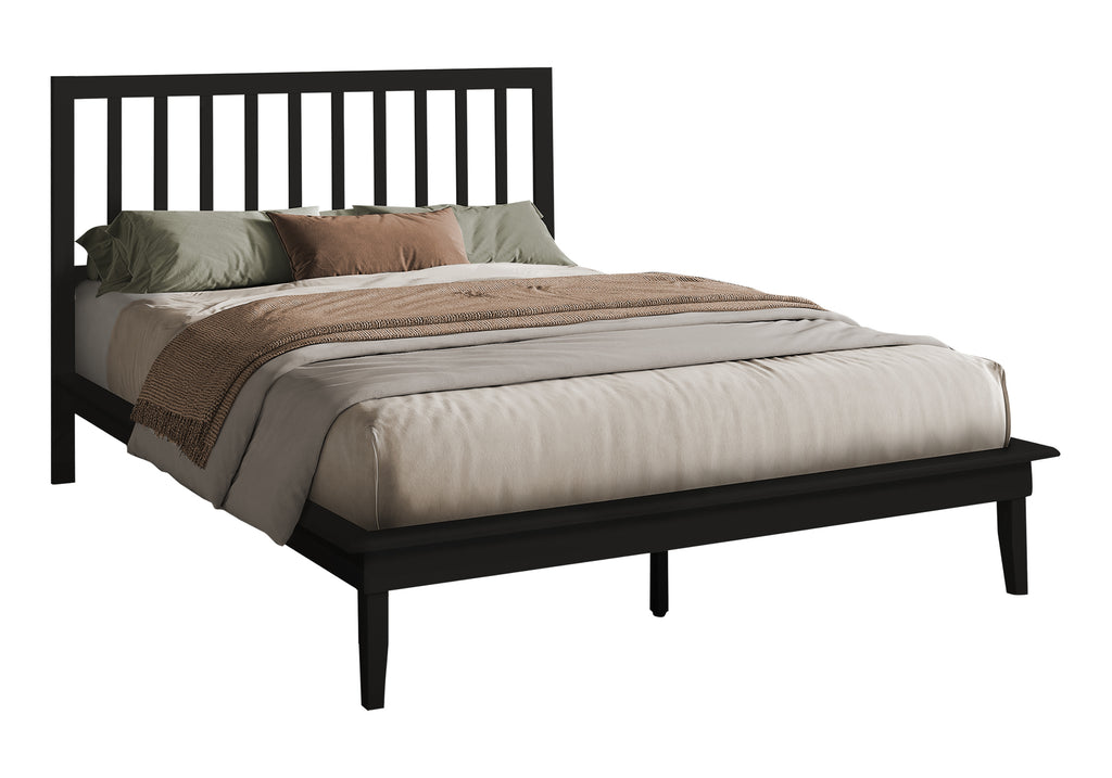 BED - QUEEN SIZE / BLACK SOLID WOOD PLATFORM