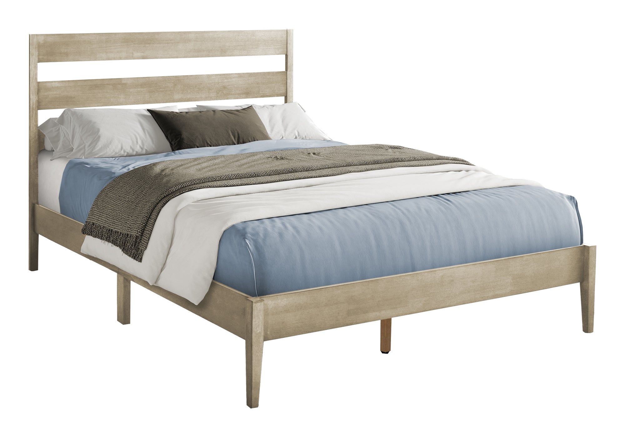 BED - QUEEN SIZE / GREY SOLID WOOD PLATFORM