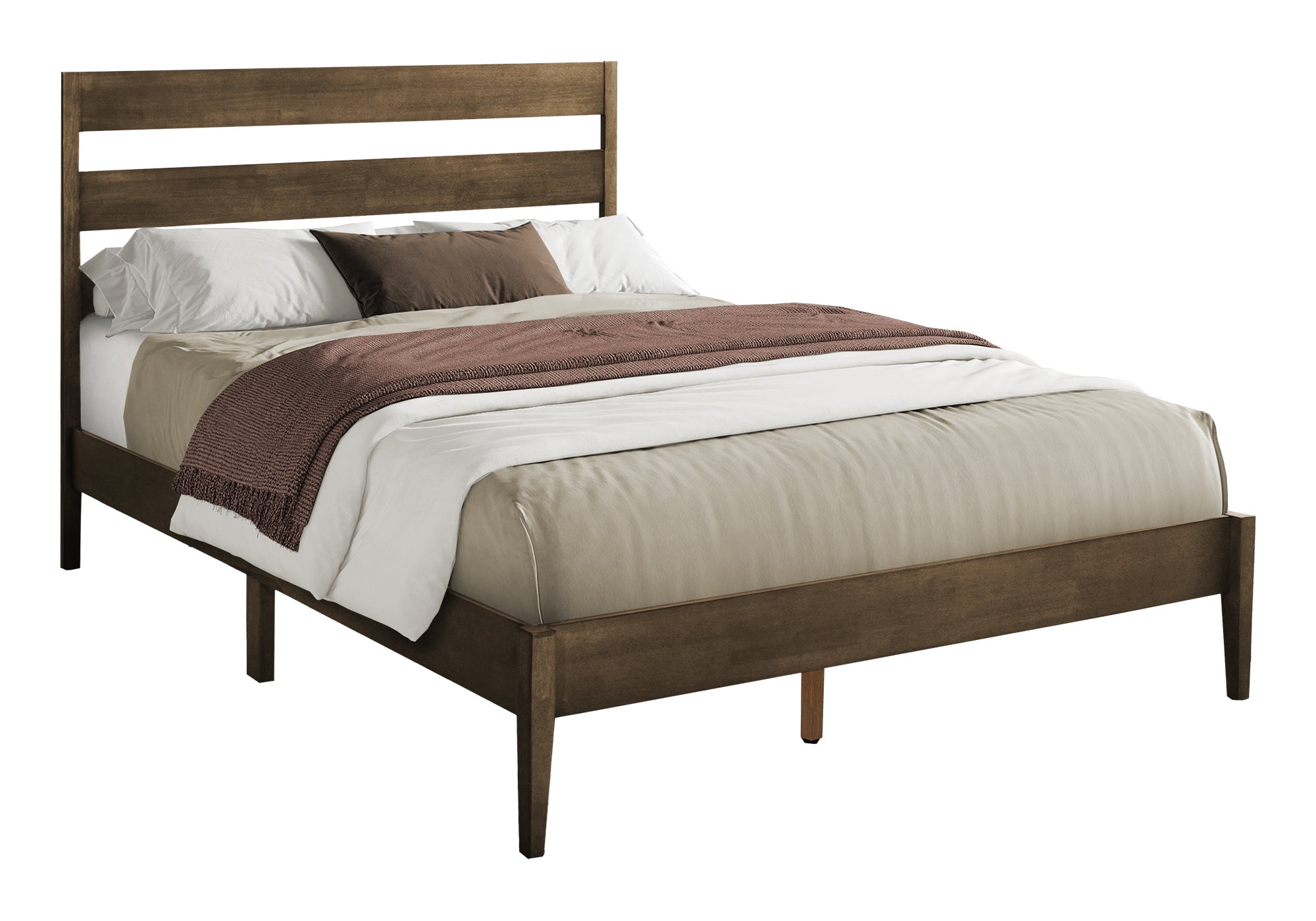 BED - QUEEN SIZE / WALNUT SOLID WOOD PLATFORM