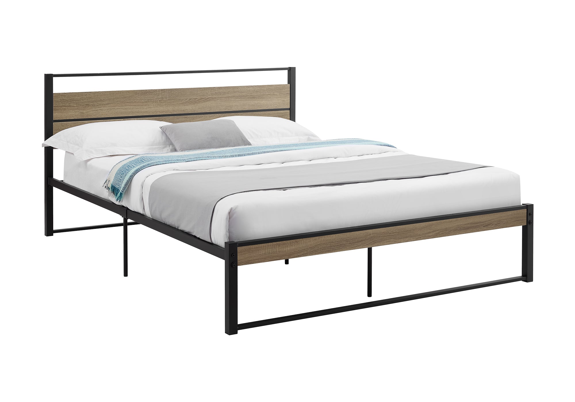 BED - QUEEN SIZE /  DARK TAUPE / BLACK METAL PLATFORM