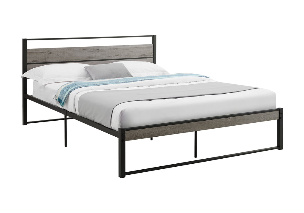 BED - QUEEN SIZE /  GREY / BLACK METAL PLATFORM