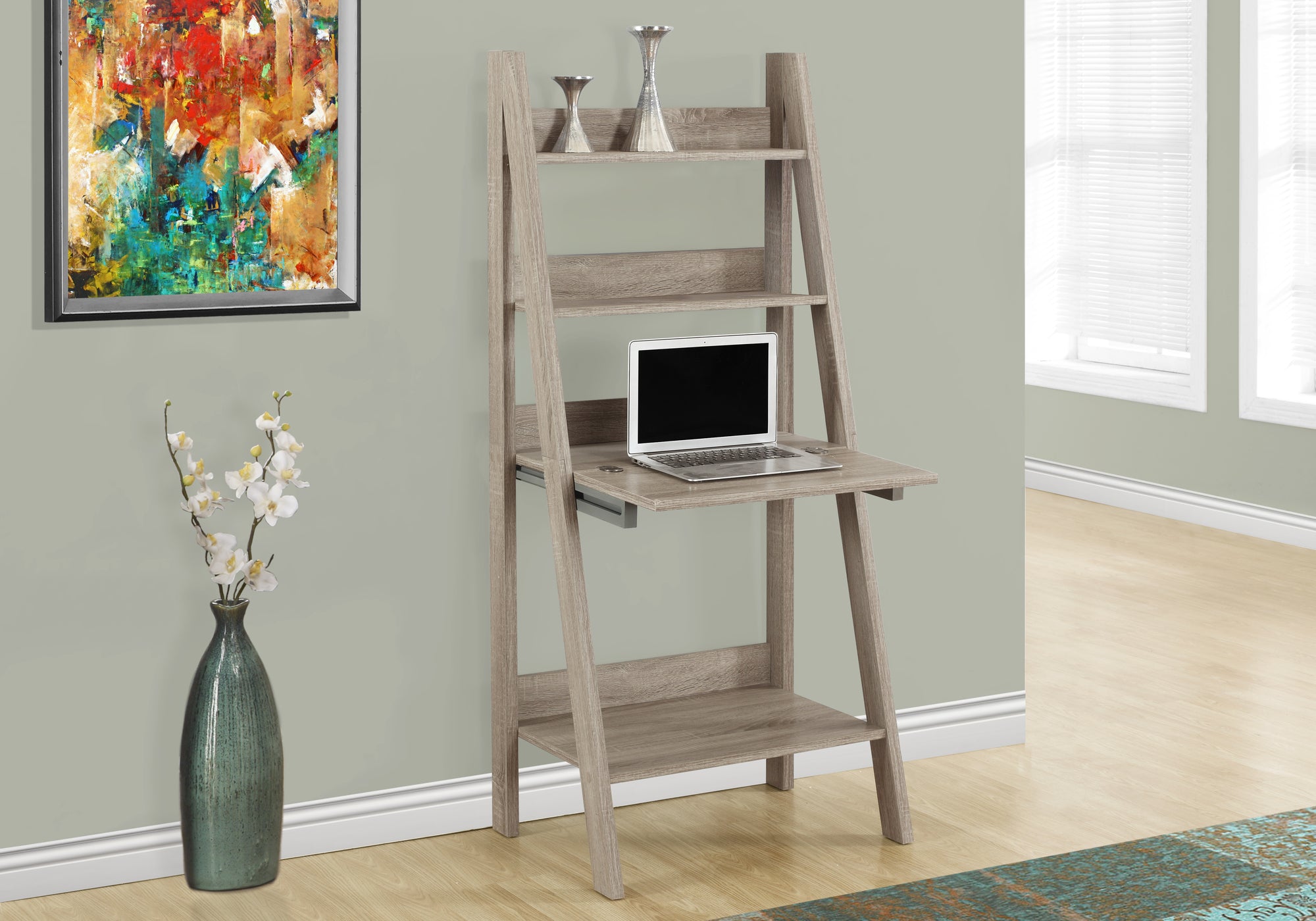 COMPUTER DESK - 61""H / DARK TAUPE LADDER STYLE