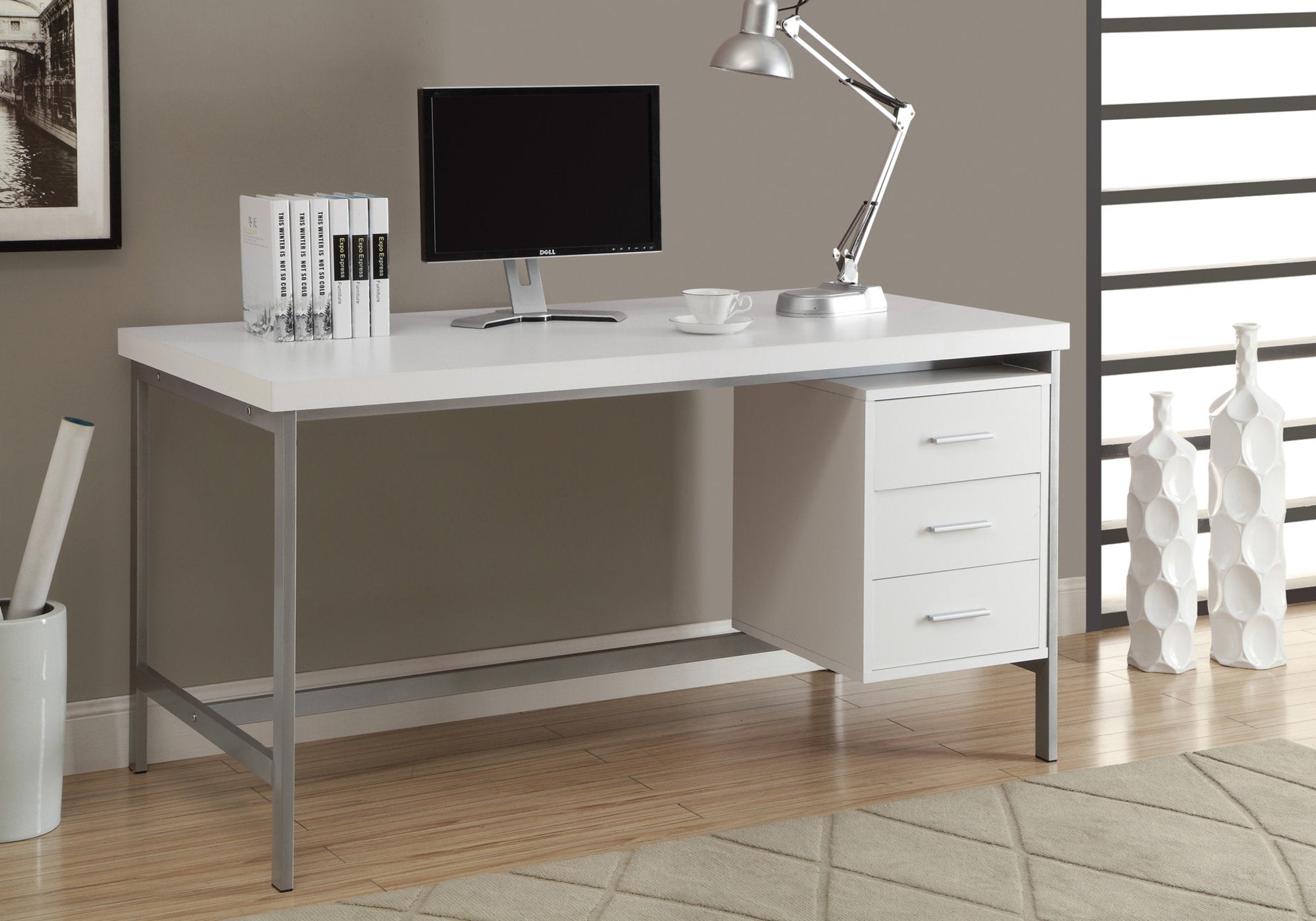 COMPUTER DESK - 60""L / WHITE / SILVER METAL