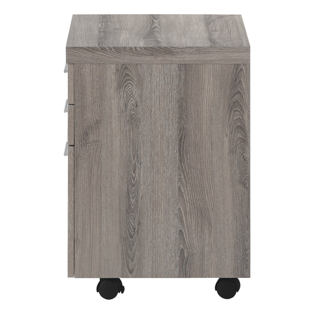 FILING CABINET - 3 DRAWER / DARK TAUPE ON CASTORS