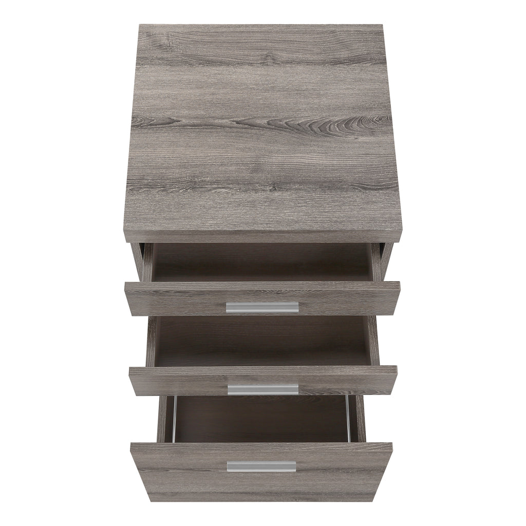 FILING CABINET - 3 DRAWER / DARK TAUPE ON CASTORS
