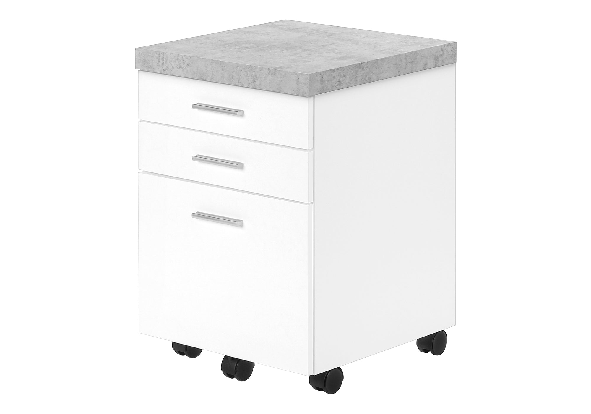 FILING CABINET - 3 DRAWER / WHITE / CEMENT-LOOK ON CASTOR